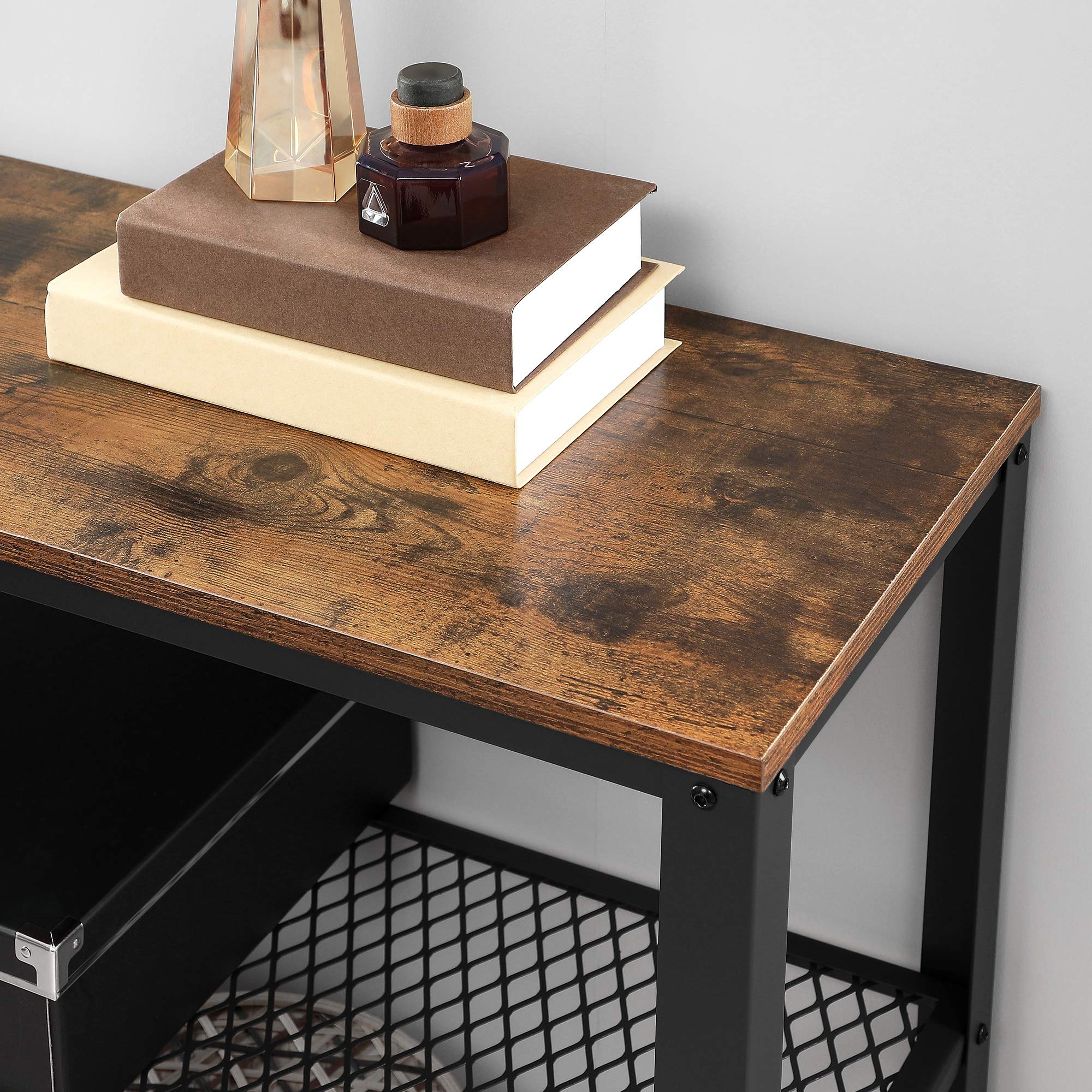 VASAGLE 40" Industrial Console Table, 3 Tier Entryway Table with Storage Shelf, Narrow Sofa Table for Living Room, Hallway, Entrance Hall, Corridor, Bedroom, Greige and Black ULNT081B02