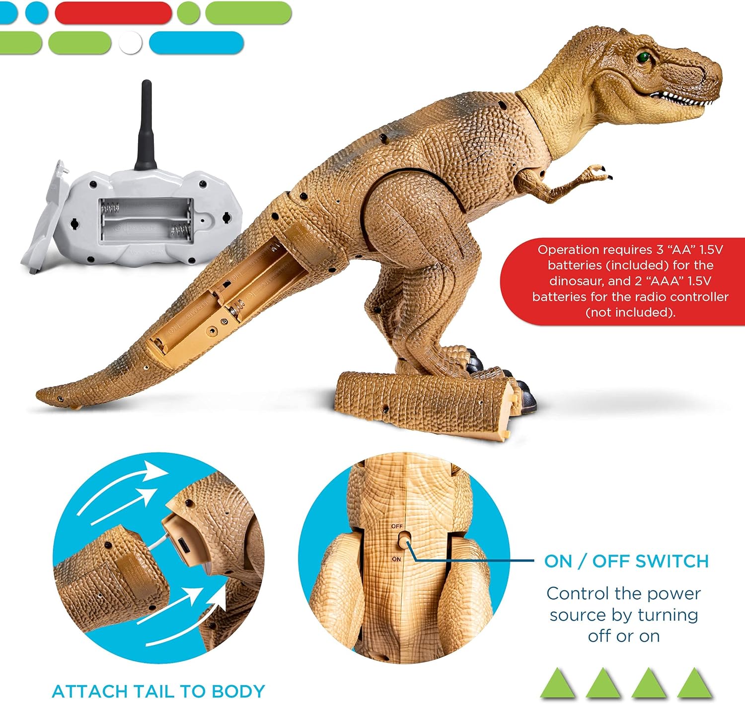 Discovery™ Remote Control T-Rex Dinosaur – Realistic Jurassic RC Action Figure with Walking Legs, Roaring Sounds, Chomping Mouth| Dinosaur Toys for Kids| Boys Toys RC Car Gift| Fun Dino for Ages 6+