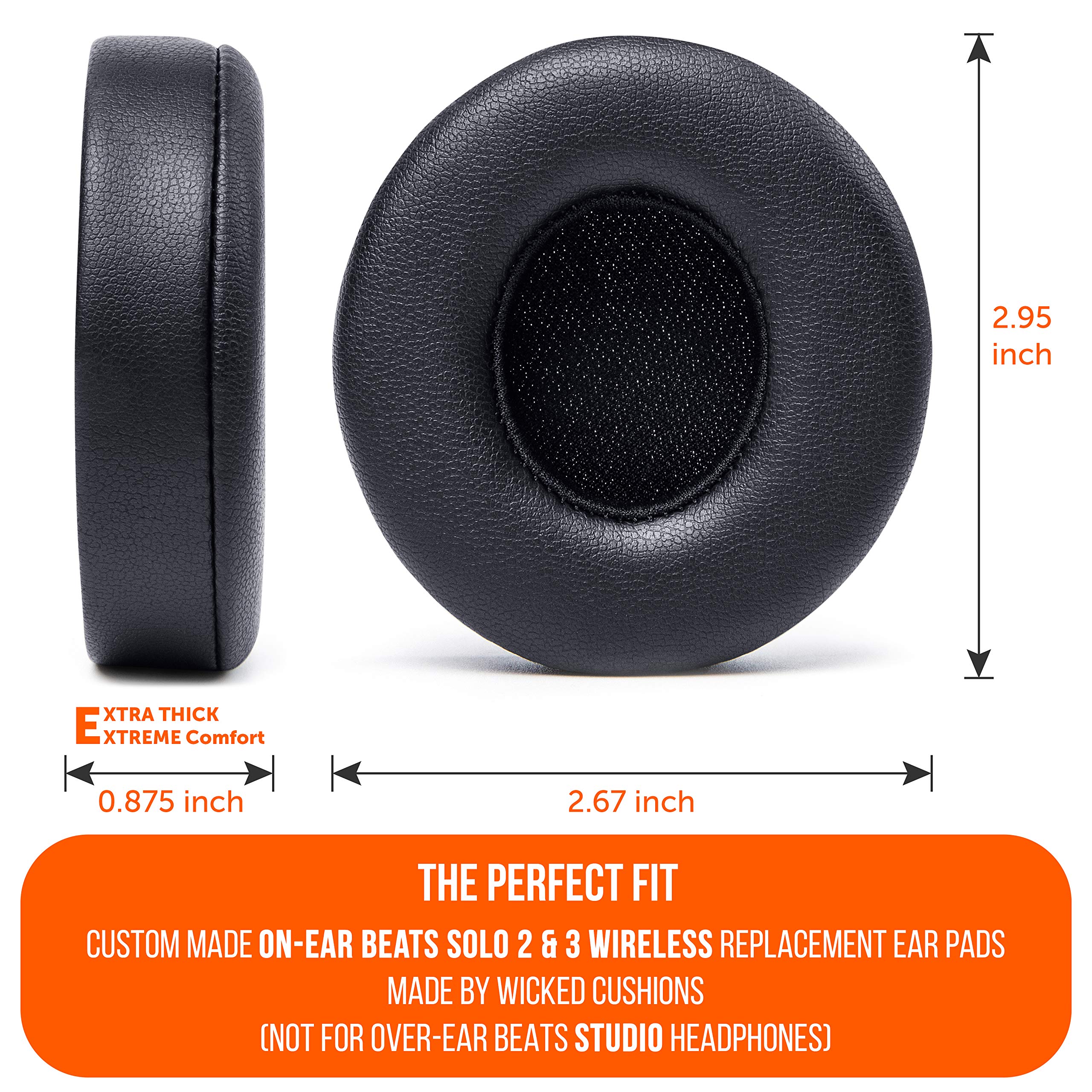 WC Extra Thick Replacement Earpads for Beats Solo 2 & 3 by Wicked Cushions - Ear Pads for Beats Solo 2 & 3 Wireless ON-Ear Headphones - Soft Leather, Luxury Memory Foam, Strong Adhesive | 90's Black