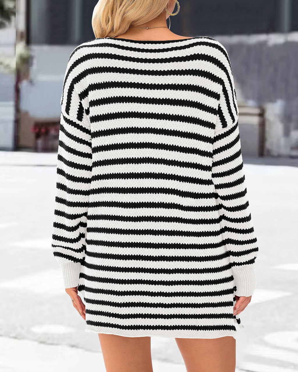 KIRUNDO Women's 2026 Fall Winter Oversized Long Sleeve Striped Sweater Casual Crewneck Side Split Pullover Knit Tops