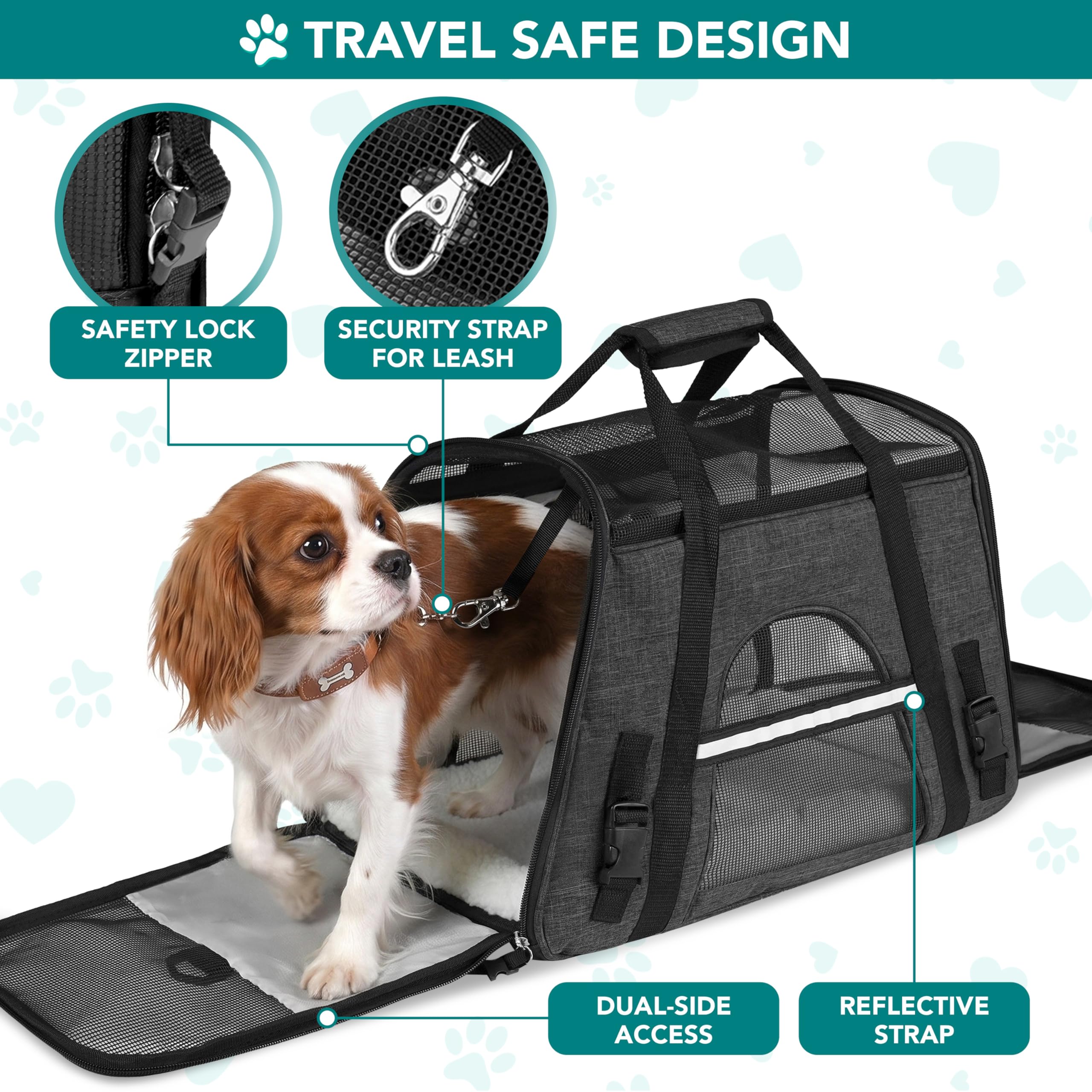 PetAmi Airline Approved Pet Carrier for Cats & Small Dogs, Soft Sided TSA Travel Carrier Bag with Sherpa Bed, Breathable Mesh Ventilation, Collapsible Bowl, Fits Under Seat, Up to 18 lbs, Small Black