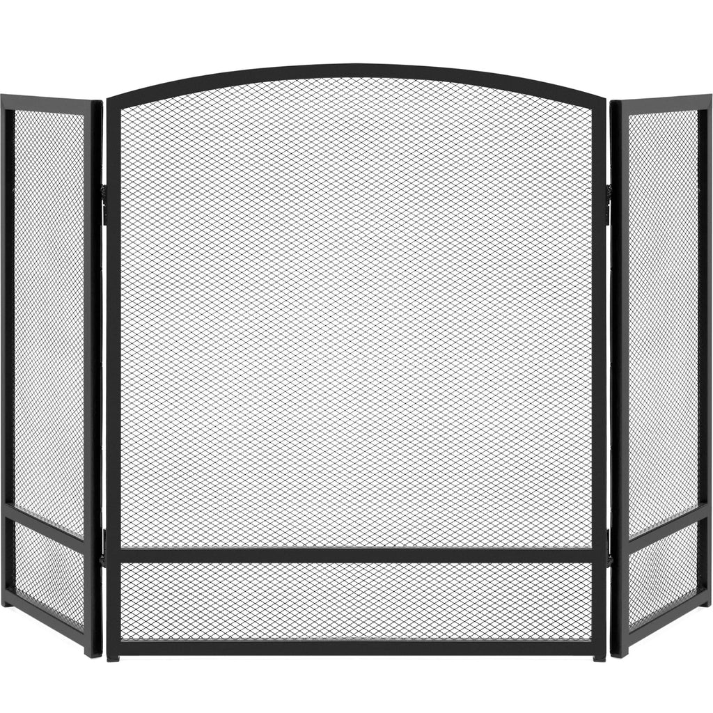 Best Choice Products 47.5x27.25in 3-Panel Simple Steel Mesh Fireplace Screen, Fire Spark Guard Grate for Living Room Home Decor w/Rustic Worn Finish - Black