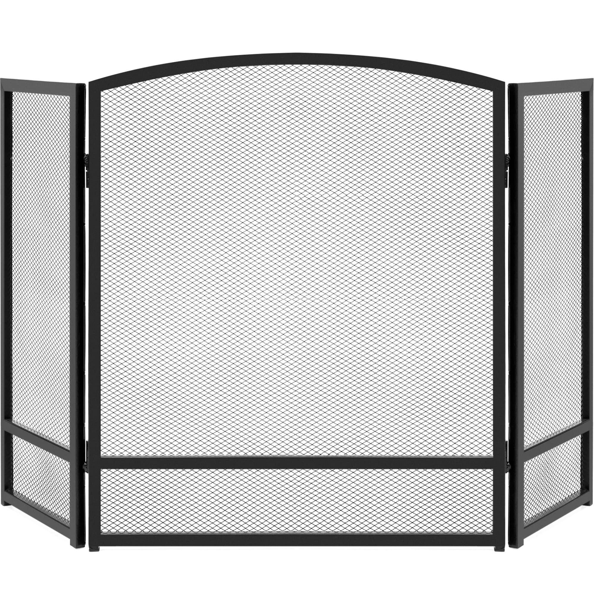 Best Choice Products 47.5x27.25in 3-Panel Simple Steel Mesh Fireplace Screen, Fire Spark Guard Grate for Living Room Home Decor w/Rustic Worn Finish - Black