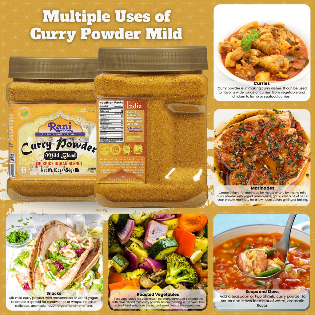 Rani Curry Powder Mild (10-Spice Authentic Indian Blend) 3oz (85g) PET Jar ~ All Natural | Salt-Free | NO Chili or Peppers | Vegan | No Colors | Gluten Friendly | NON-GMO | Kosher | Indian Origin