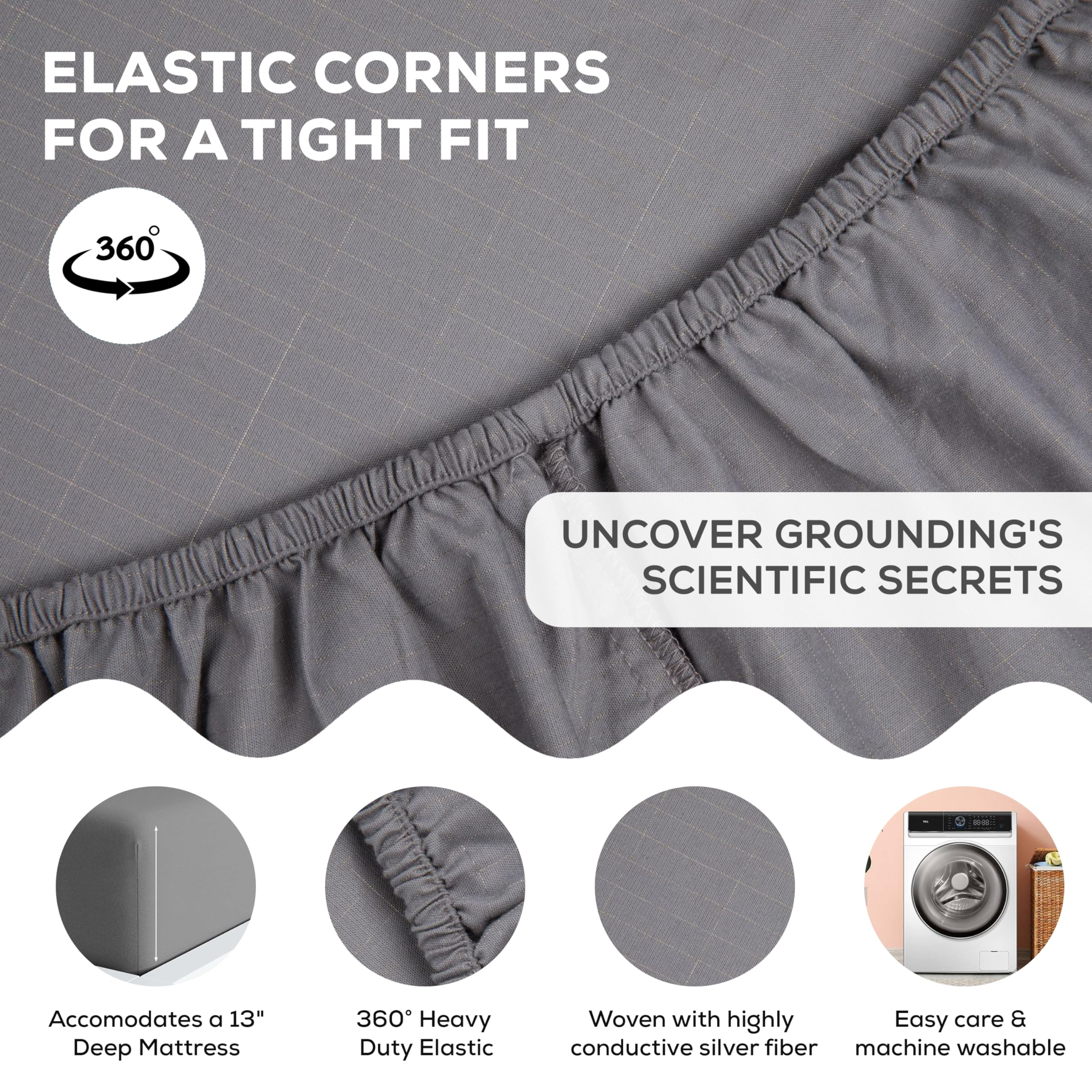 Earthing Grounding Sheets Twin Size(Grey) - 400 Thread Count Soft Earthing Sheets w/Cotton, Silver Fiber - Reinforced Grounding Cord for Conductivity – Ideal Grounding Bed Sheets for Better Sleep