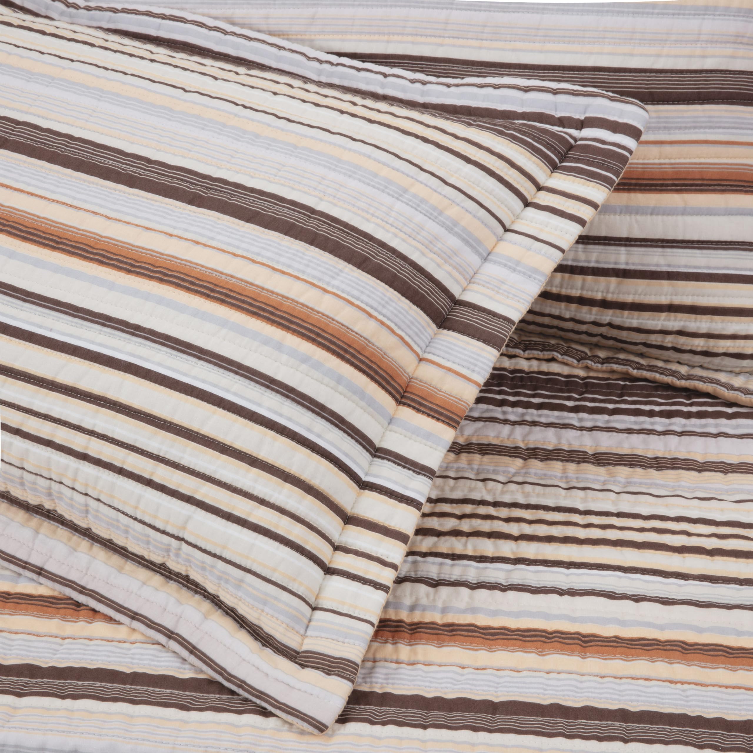 Chezmoi Collection Avery Striped Cotton Quilt Set Twin Size, 2-Piece Soft Pre-Washed 100% Cotton Quilt, Multi-Color Brown