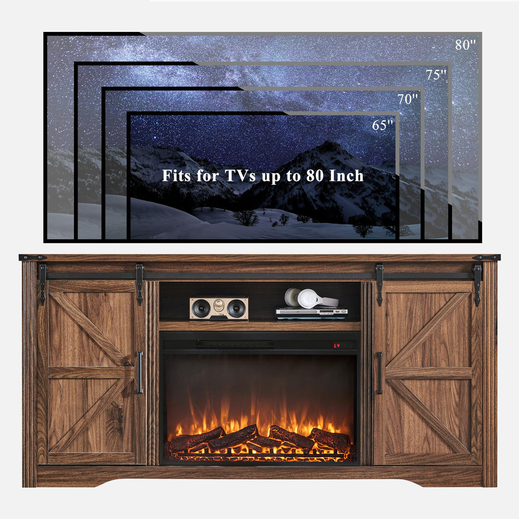 JXQTLINGMU Farmhouse TV Stand for 75+ Inch TV, 32" Tall Entertainment Center w/4 Drawers & Sliding Barn Door, Rustic Media Console w/Storage Shelves, 66" Wood Television Stand for Living Room, Black