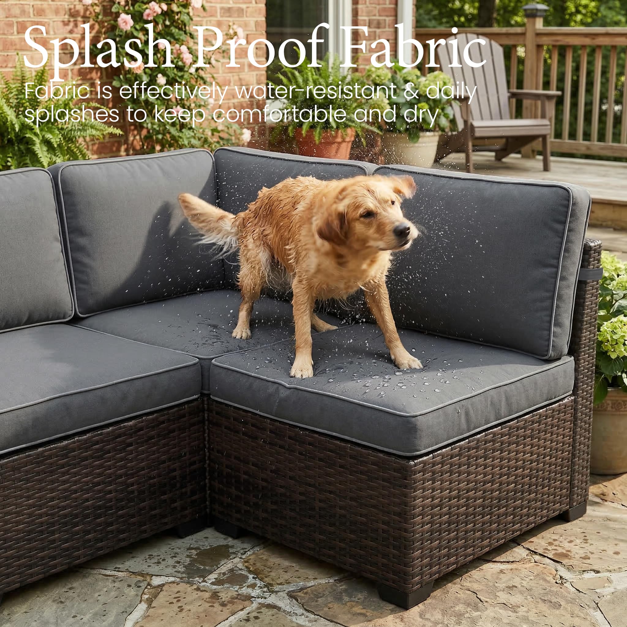 LayinSun 7 Pieces Outdoor Patio Furniture Set with 44" Fire Pit Table Rattan Sectional Sofa Conversation Sets