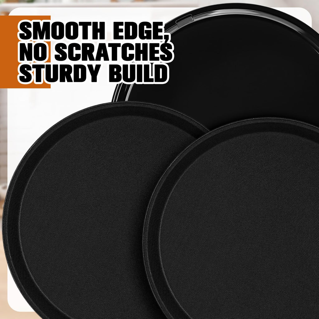 Zopeal 2 Pieces Black Round Restaurant Serving Tray, Plastic Non Slip Surface Food Meals Server Tray with Raised Edges for Home, Kitchen, Restaurant, Cafeteria, Bar (11")