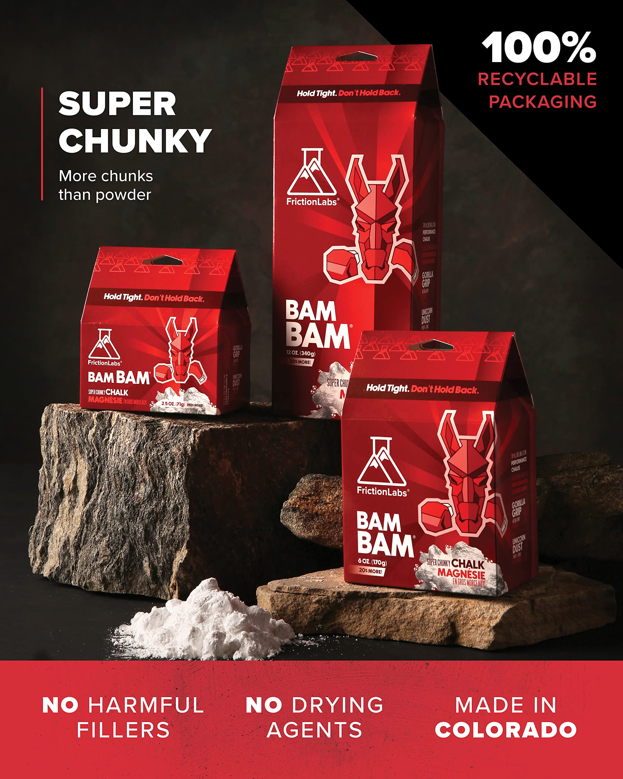 Friction Labs Premium Loose Climbing Chalk - High-Performance Hand Chalk with Superior Grip for Bouldering, Climbing, Weightlifting & More - Long Lasting & Skin Friendly Powdered Chalk
