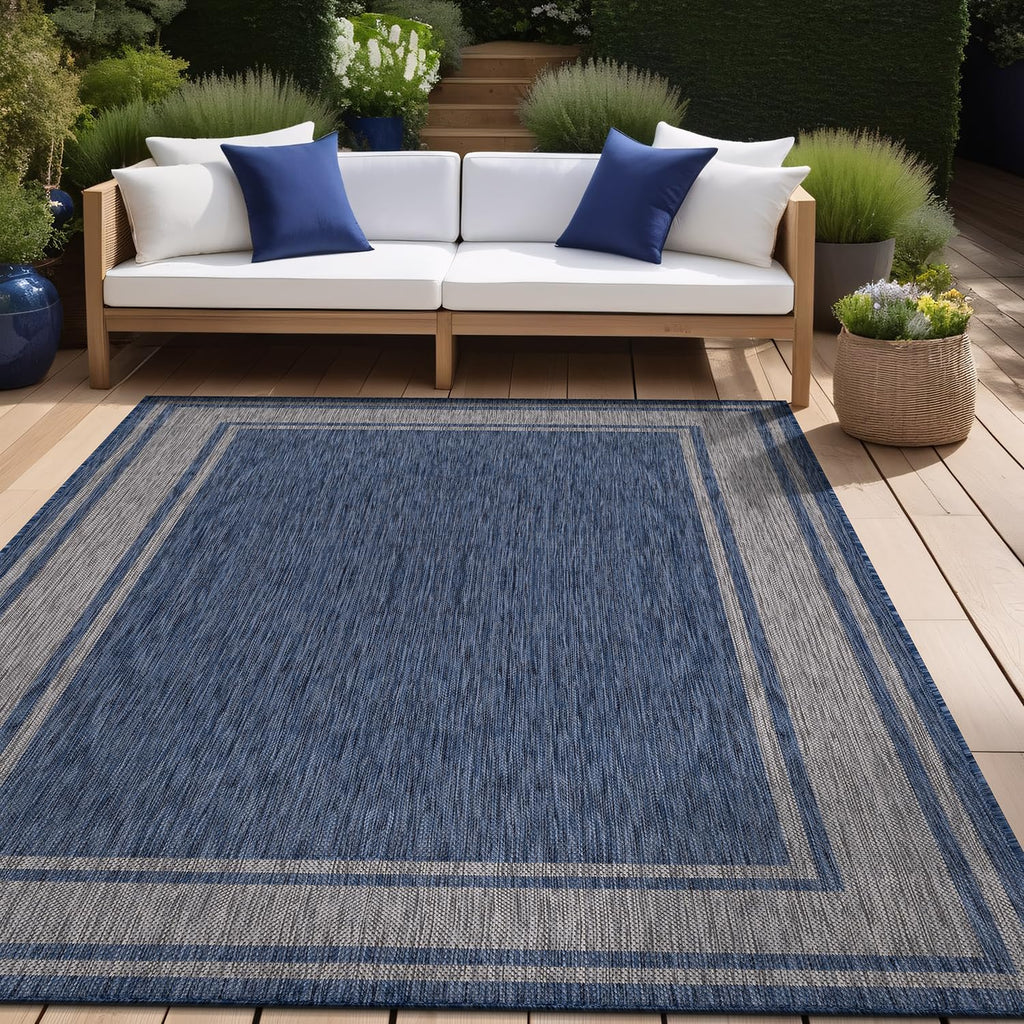 Beverly Rug Outdoor Rug 5x7 Modern Bordered Area Rugs for Indoor and Outdoor Patio Deck Porch Garden Waterproof Weather Sun Resistant Washable Outside Carpet (5 x 7 Beige)