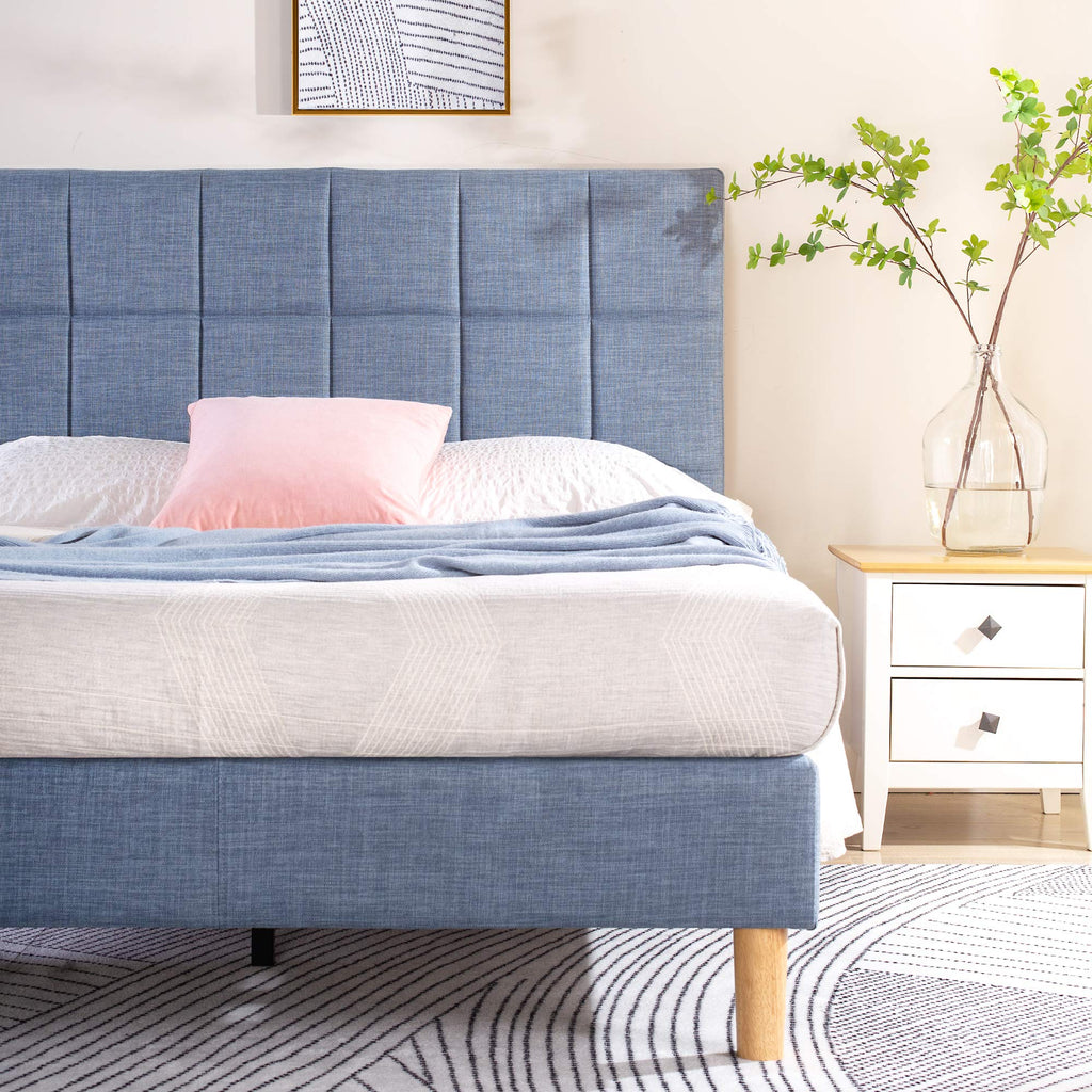 ZINUS Lottie Upholstered Platform Bed Frame with Short Headboard, Mattress Foundation, Wood Slat Support, No Box Spring Needed, Easy Assembly, Beige, Full