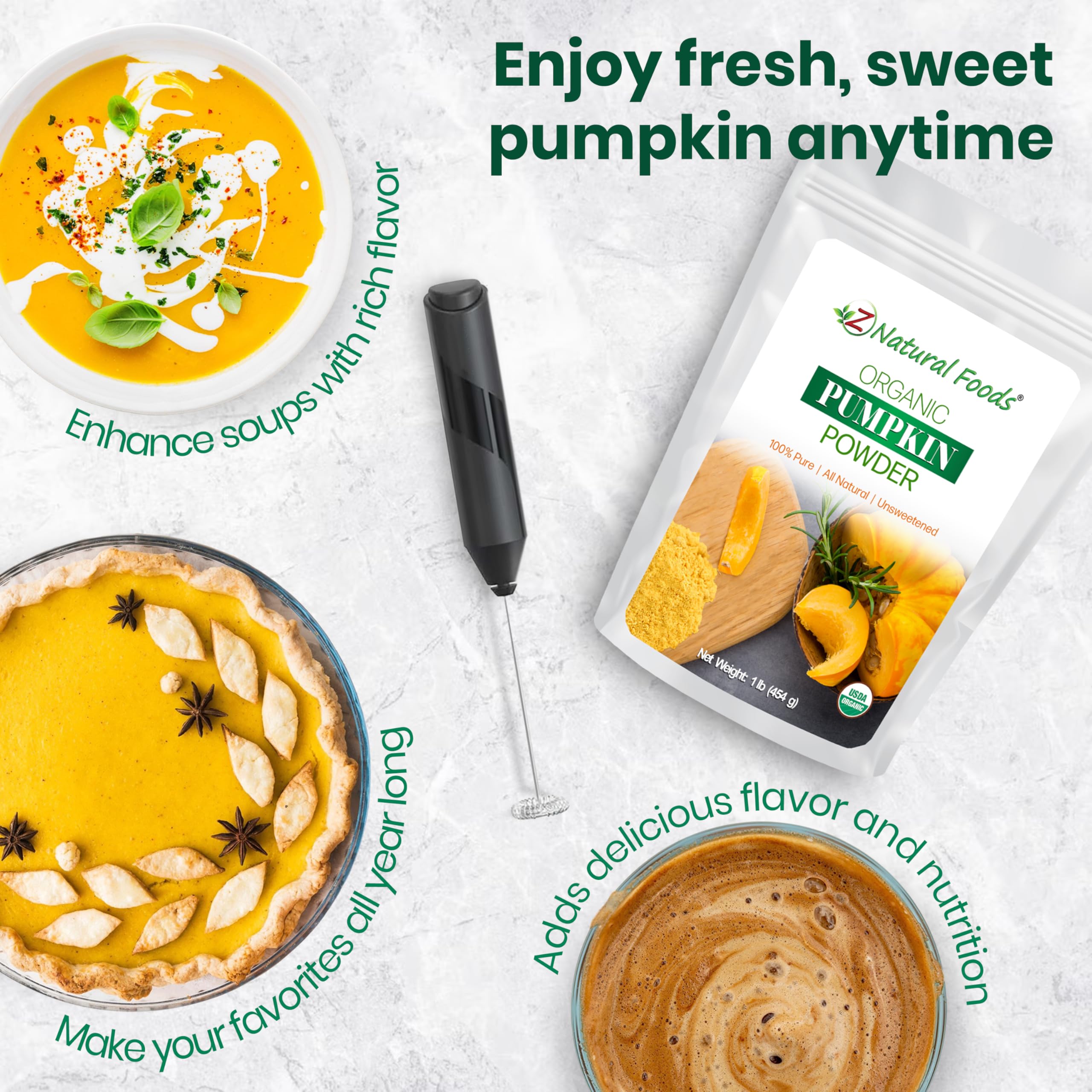 Z Natural Foods Organic Pumpkin Powder - Pure Powdered Pumpkin for Delicious Pumpkin Spice Latte, Baking, Smoothies, Juice, Puree - Dried Sweet Vegan Pumpkin Powder, Gluten Free, Kosher, 1 lb