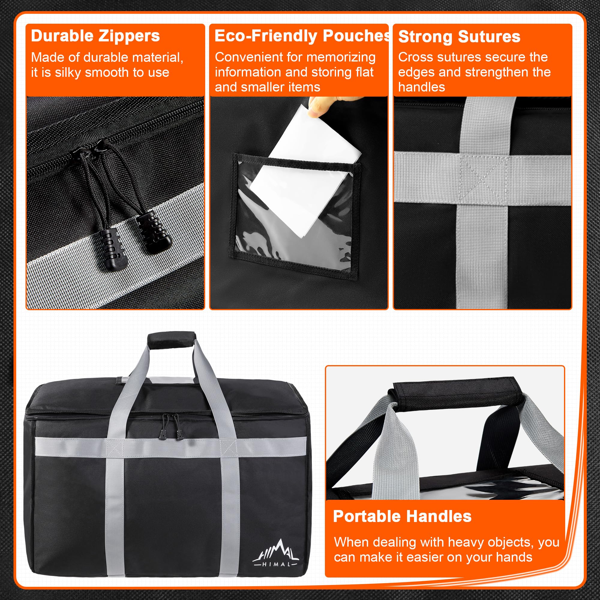 Himal Outdoors Insulated Food Delivery Bag XXXL-23Wx15Hx14D inches Premium Insulated Grocery Bag for HOT/COLD Food Delivery, Fit for Uber Eats, Doordash, Commercial Catering Transportation