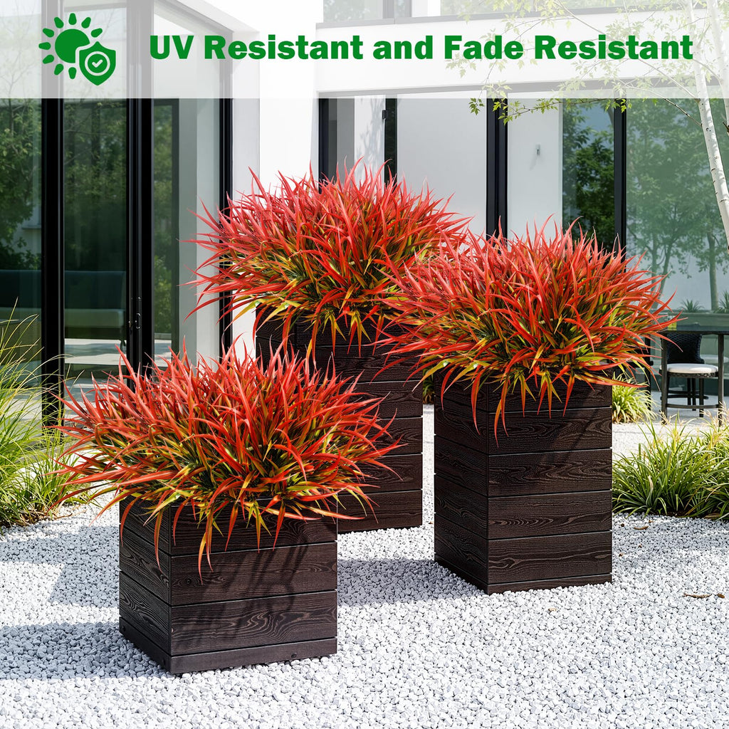 Uieke 28 Bundles Artificial Outdoor Plants UV Resistant Fake Grass Plants Faux Plastic Plants Greenery Shrubs for Home Garden Pathway Window Box Front Porch Cemetery Fall Decor, Autumn Red