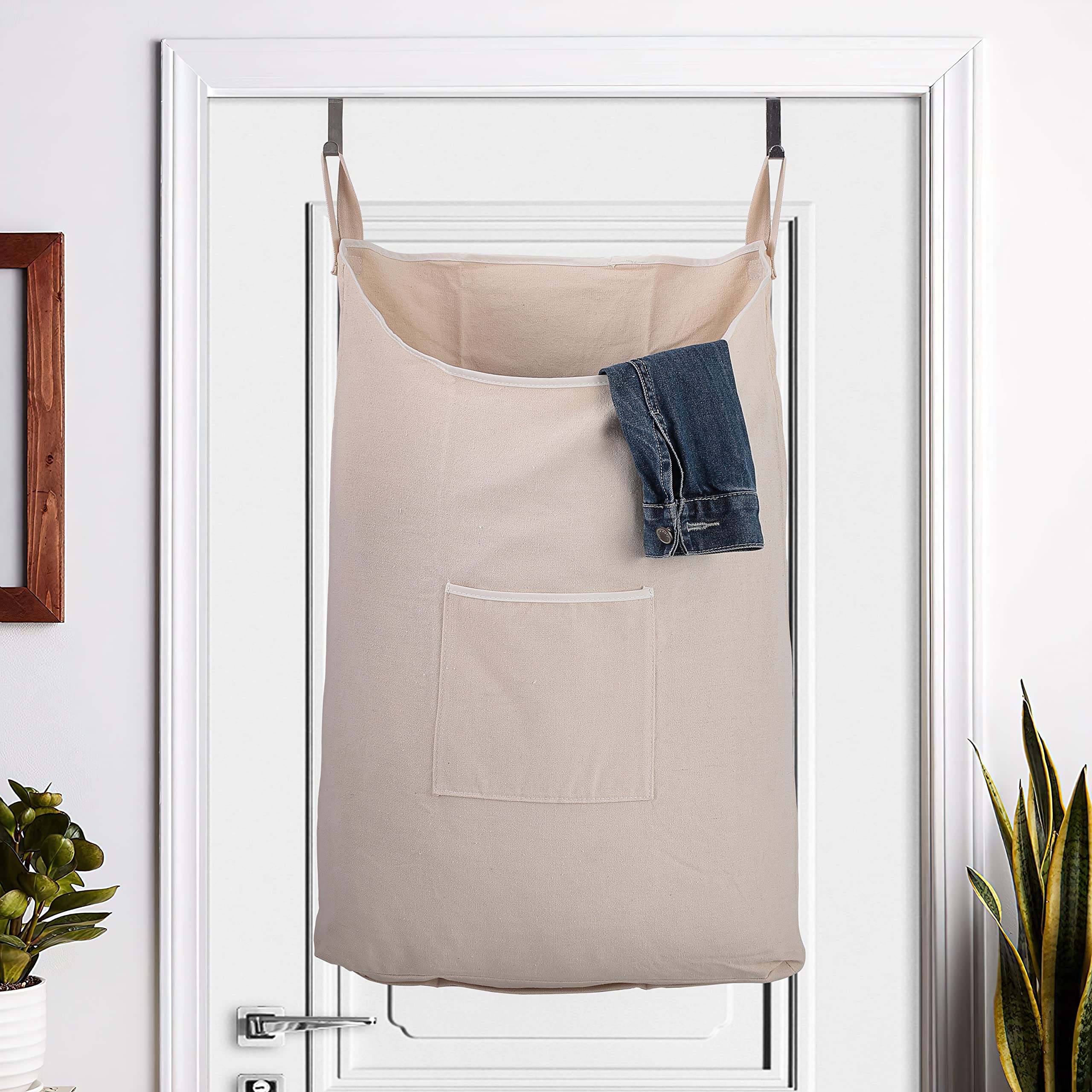 Laundry Collector, Laundry Hamper, Door Hanging Laundry bag with hooks (Army green, 65Liters)