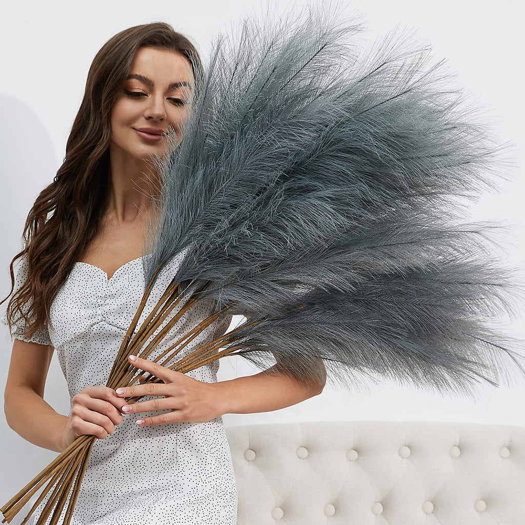 FOTEEWL 8 PCS Faux Pampas Grass Decor 38"/3.1FT Tall Fake Pompas Floral Large Artificial Pompous Grass Branches Plants for Floor Vase Filler Home Boho Decoration (Cream/Beige)