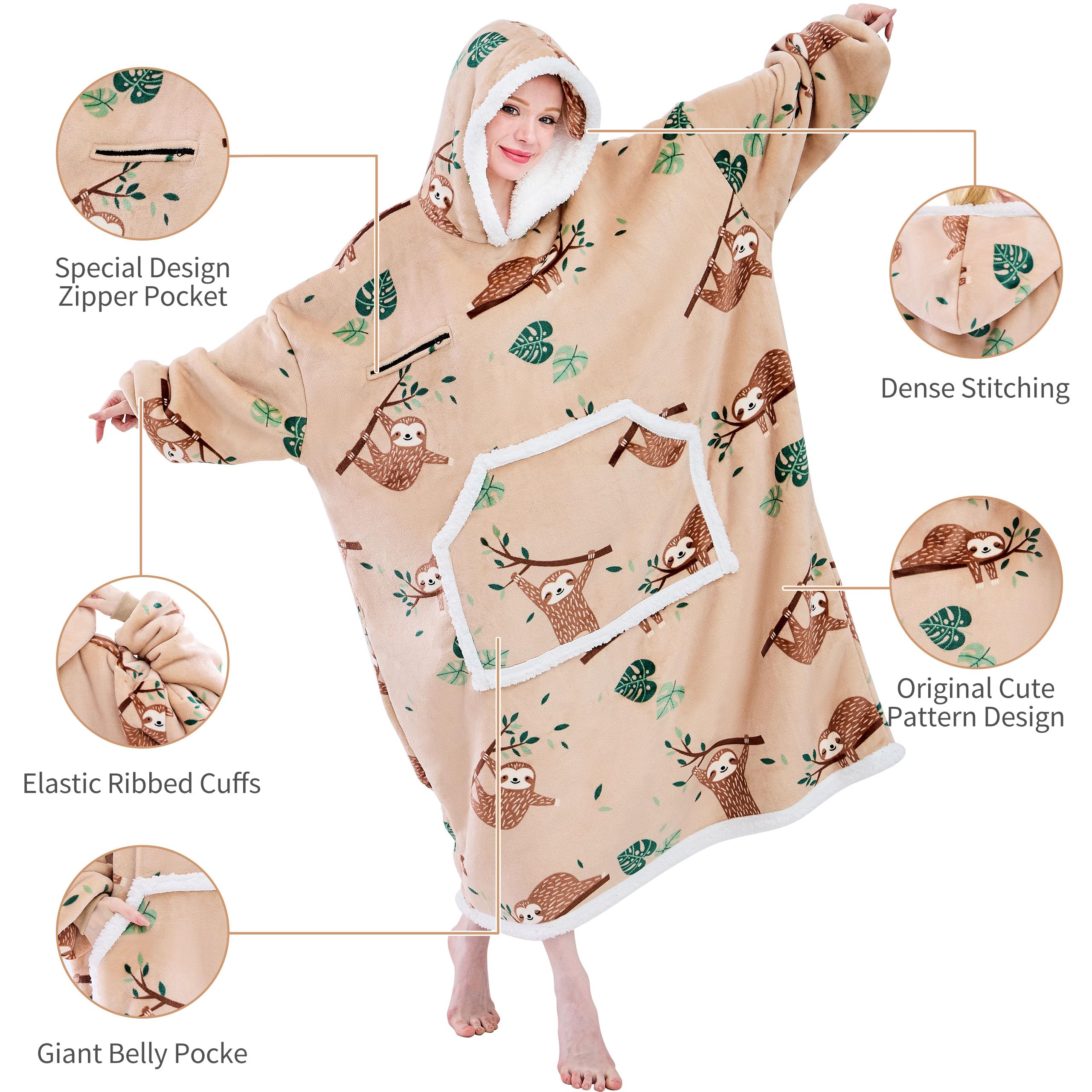 IFNOW Wearable Blanket Hoodie, Oversized Sherpa Fleece Hooded Sweatshirt with Eye Mask, Cozy and Giant Blanket Hoodie with Sleeves Extra Long for Adults Men Women, Black