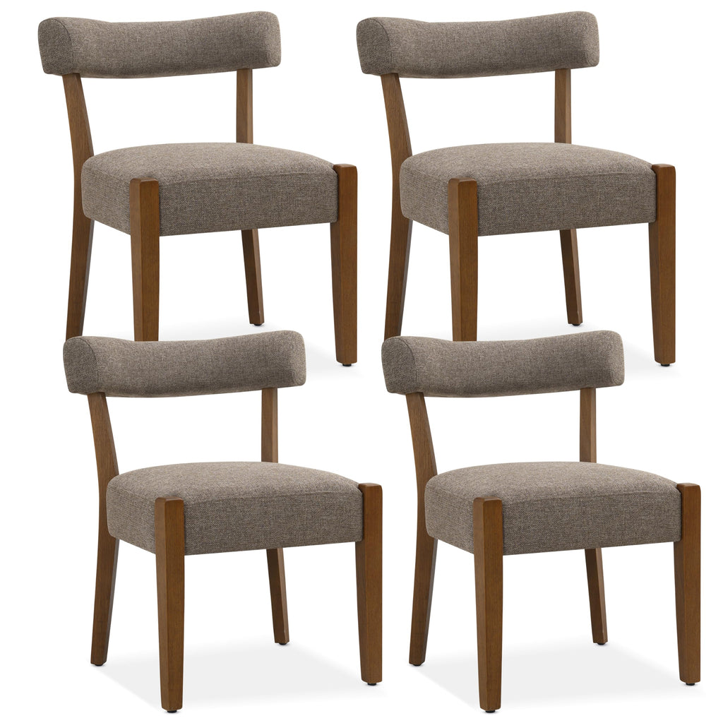 RNKSFX Upholstered Dining Chairs Set of 2, Walnut Wooden Kitchen & Dining Room Chairs, Mid Century Modern Fabric Farmhouse Dining Chairs Oversized Sturdy Rounded Chairs Curved Back, Beige Fabric