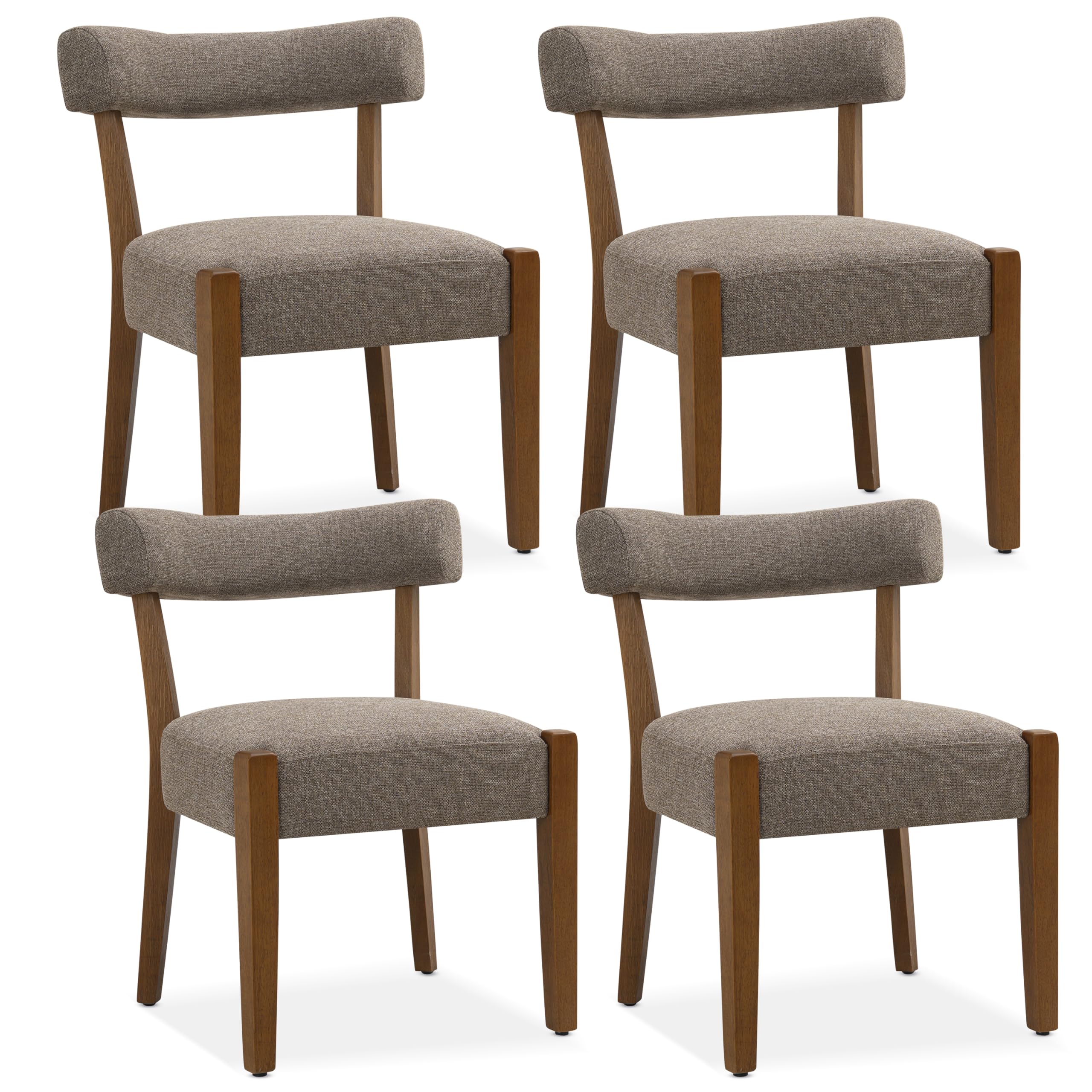 RNKSFX Upholstered Dining Chairs Set of 2, Walnut Wooden Kitchen & Dining Room Chairs, Mid Century Modern Fabric Farmhouse Dining Chairs Oversized Sturdy Rounded Chairs Curved Back, Beige Fabric