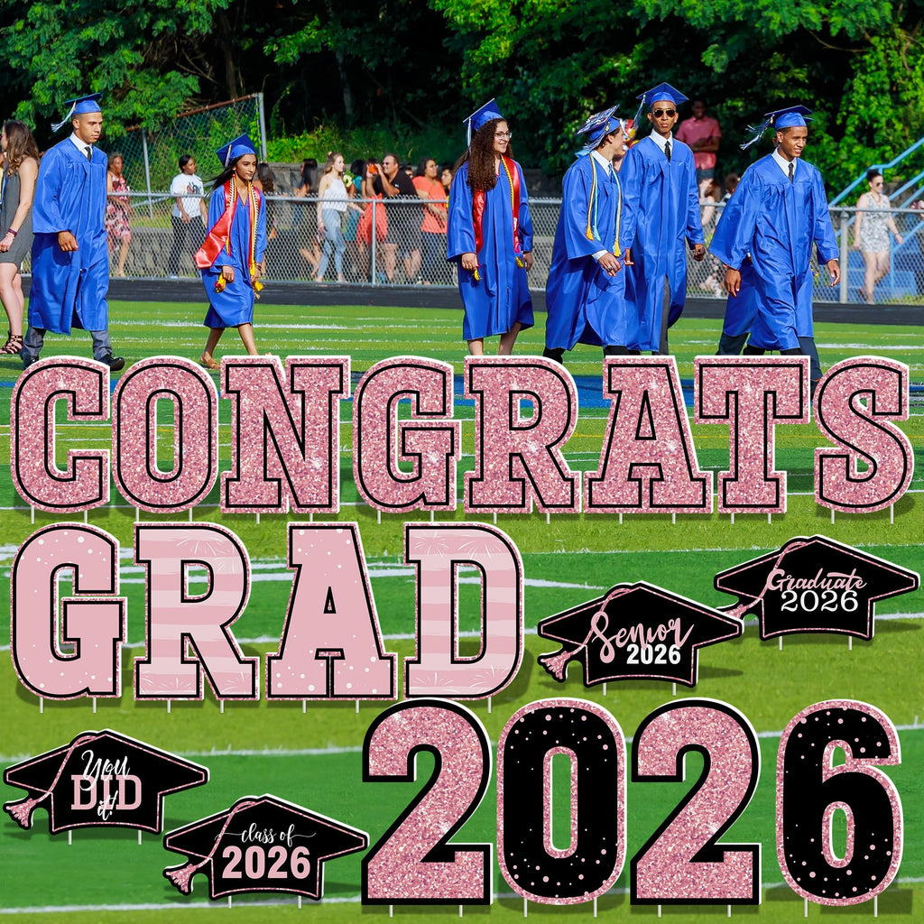 HOVACY 20 PCS Black Gold Graduation Yard Signs Class of 2026 | Black Gold 20 PCS, 40 Stakes, 11.57 x 16.14 in, Corrugated Plastic, Waterproof, Congrats Grad Sign, Graduation Sign