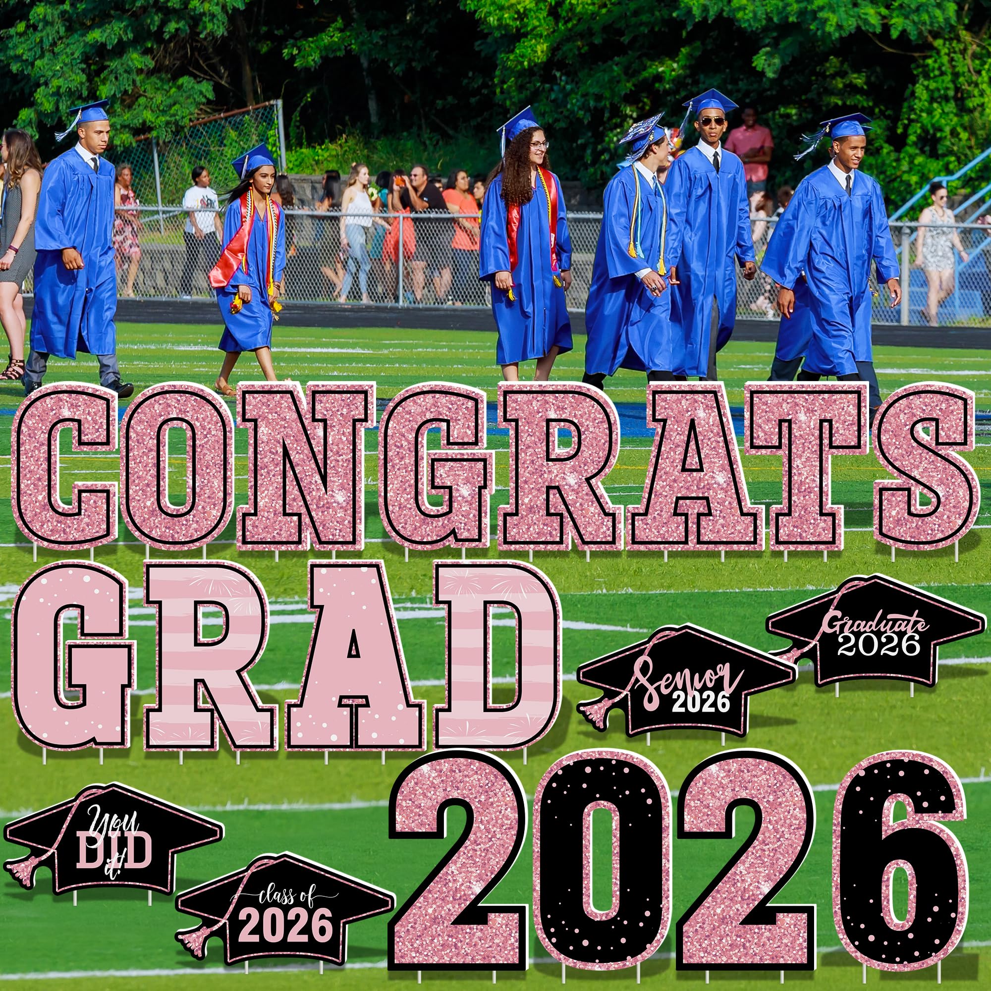HOVACY 20 PCS Black Gold Graduation Yard Signs Class of 2026 | Black Gold 20 PCS, 40 Stakes, 11.57 x 16.14 in, Corrugated Plastic, Waterproof, Congrats Grad Sign, Graduation Sign