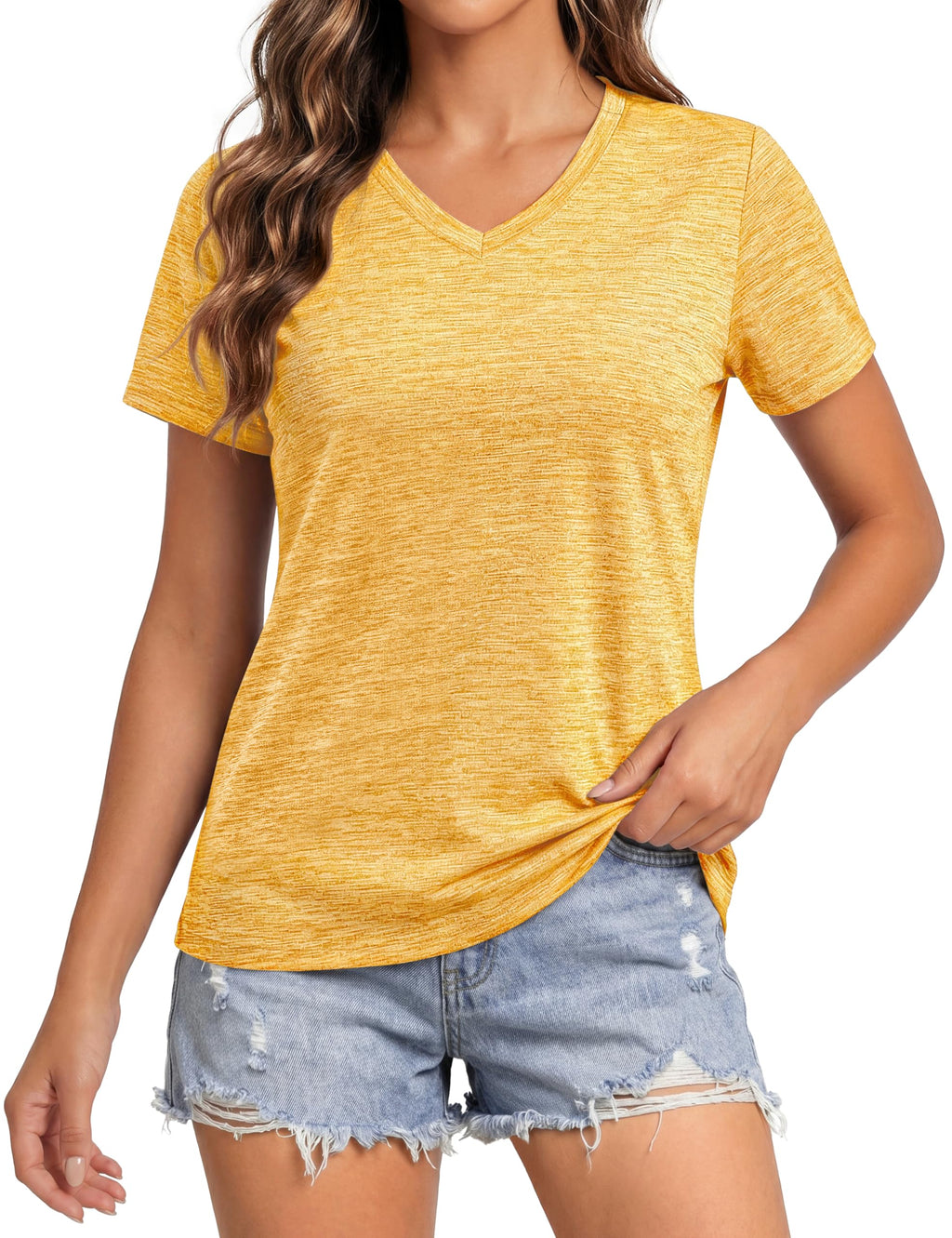 MAGCOMSEN Workout Tops for Women UPF 50+ Quick Dry Short Sleeve Sun Protection V-Neck Shirts Lightweight Hiking T Shirts