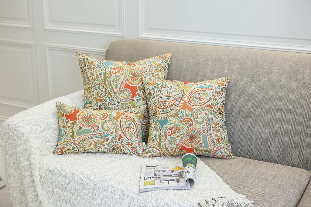 Mika Home Pack of 2 Decorative Pillow Covers Throw Pillow Cases,Paisley Pattern,18X18 Inches,Blue Brown Cream Multicolor