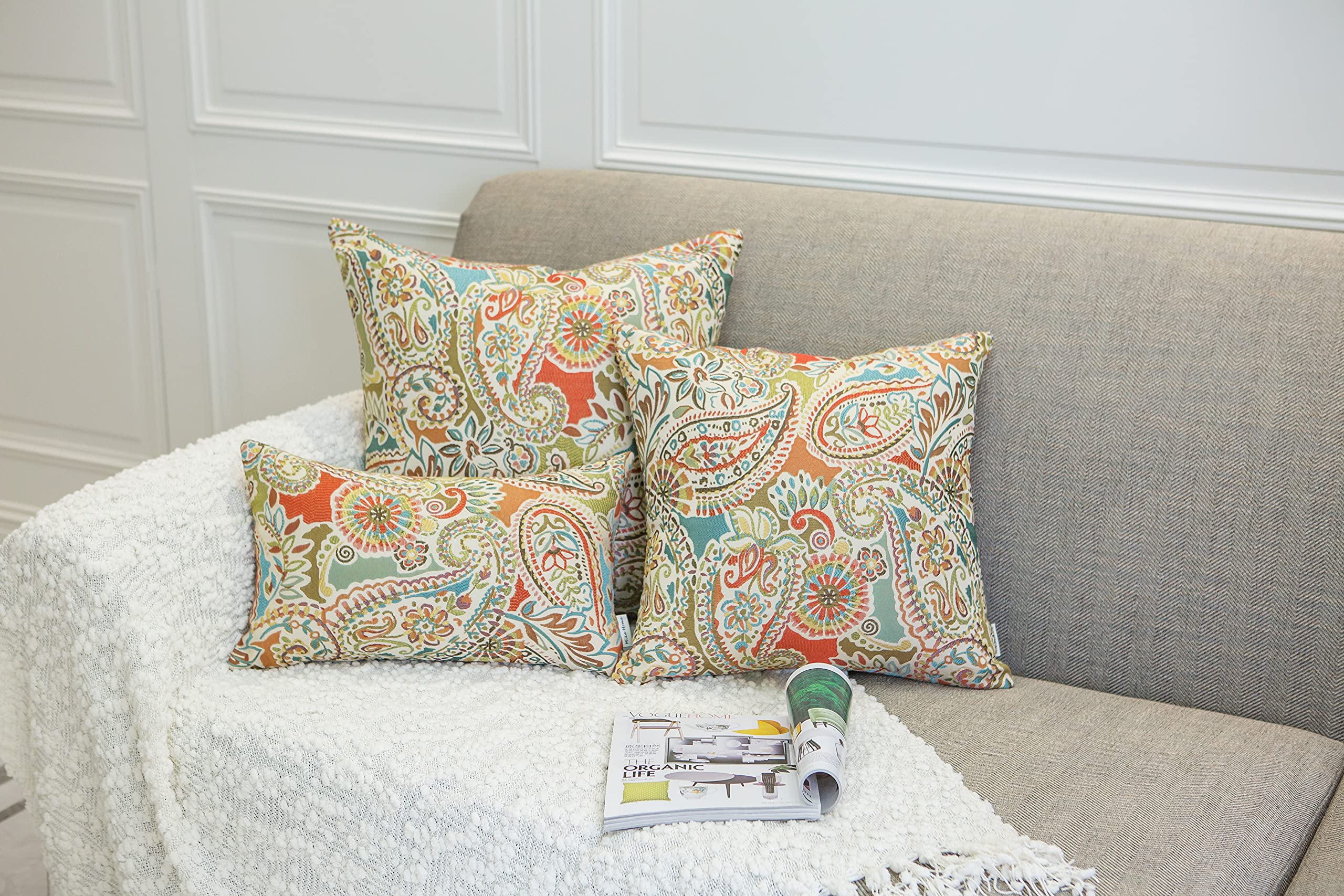 Mika Home Pack of 2 Decorative Pillow Covers Throw Pillow Cases,Paisley Pattern,18X18 Inches,Blue Brown Cream Multicolor