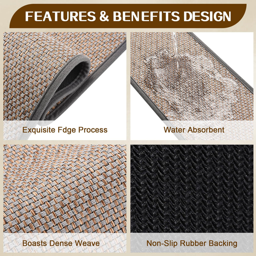 Non Slip Stair Treads for Wooden Steps, Square Rubber Backing Non Slip Stair Landing Mat, Thicken Linen Carpet Stair Runners Indoor, No Residue Stair Carpet Treads, 29"x29", Beige