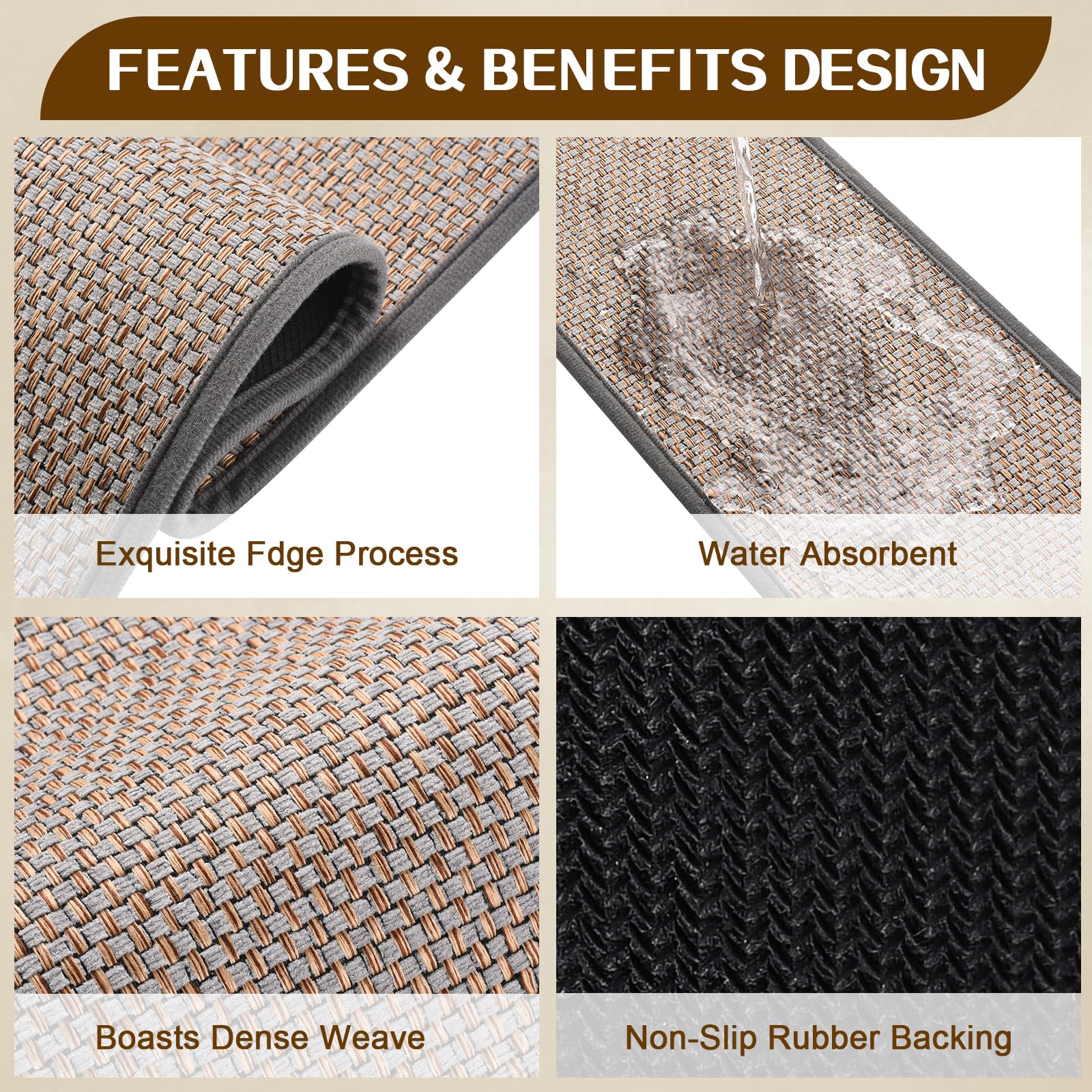 Non Slip Stair Treads for Wooden Steps, Square Rubber Backing Non Slip Stair Landing Mat, Thicken Linen Carpet Stair Runners Indoor, No Residue Stair Carpet Treads, 29"x29", Beige