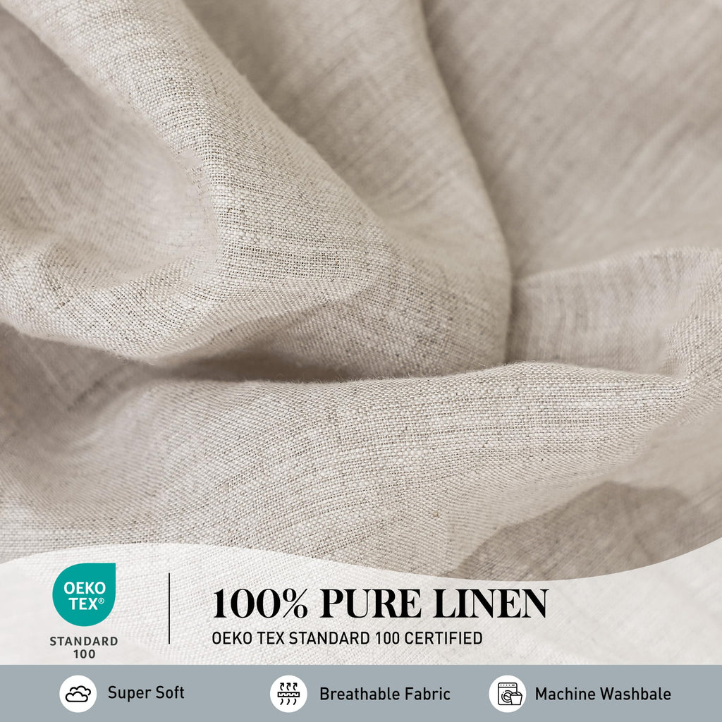 Simple&Opulence 100% Pure Linen Sheet Set Twin Size, Natural French Flax Solid Color 3 Pcs Washed Breathable, Farmhouse Bedding (1 Flat Sheet,1 Fitted Sheet,1 Pillowcase)-Embroidery Dark Grey