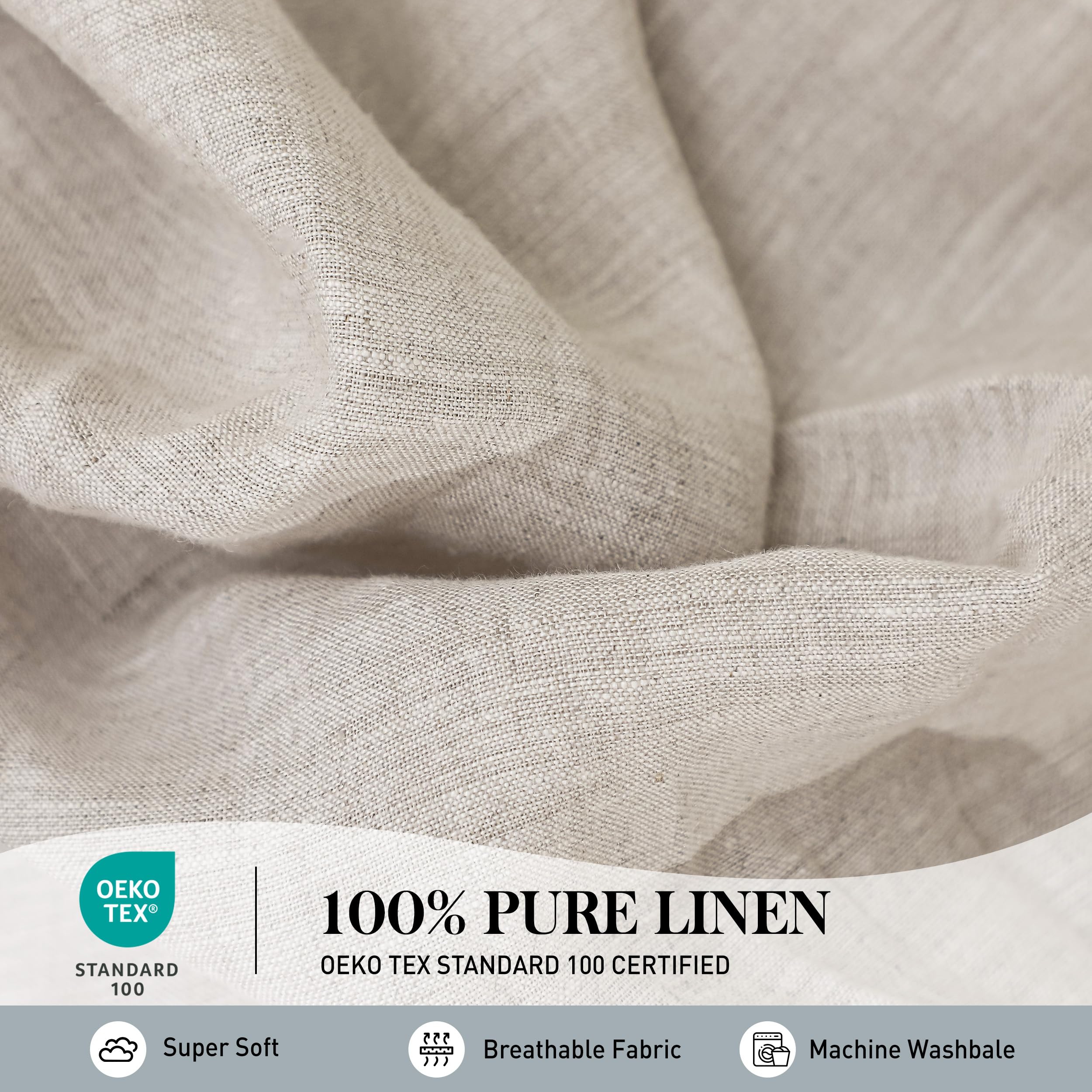 Simple&Opulence 100% Pure Linen Sheet Set Twin Size, Natural French Flax Solid Color 3 Pcs Washed Breathable, Farmhouse Bedding (1 Flat Sheet,1 Fitted Sheet,1 Pillowcase)-Embroidery Dark Grey