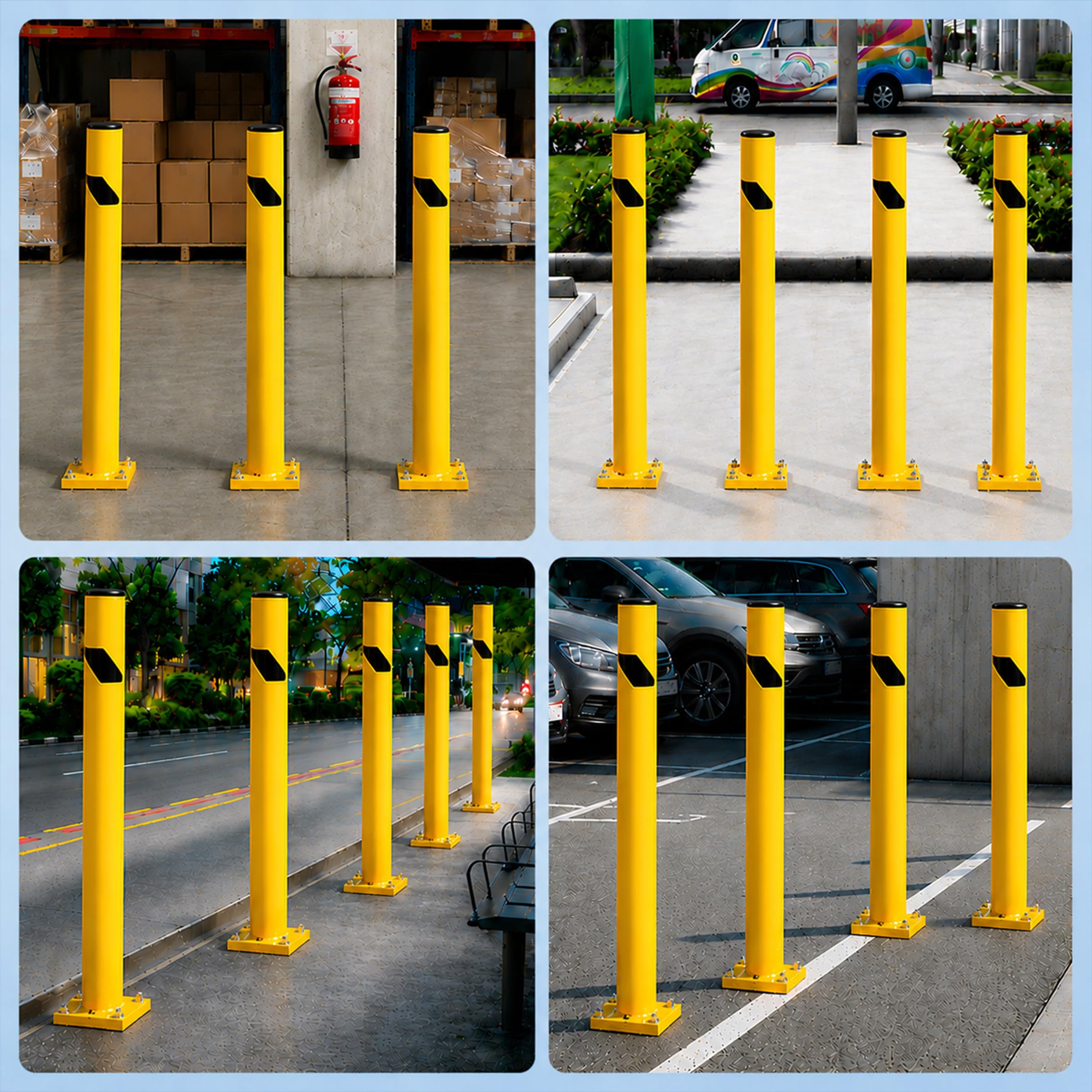 Crowd Control Warehouse Trafford Industrial Steel Bollards 24” Height, Safety Steel Post, Yellow Powder-Coated Finish Heavy Duty Fillable with Concrete, for Driveway Barrier, Parking Pole & Traffic