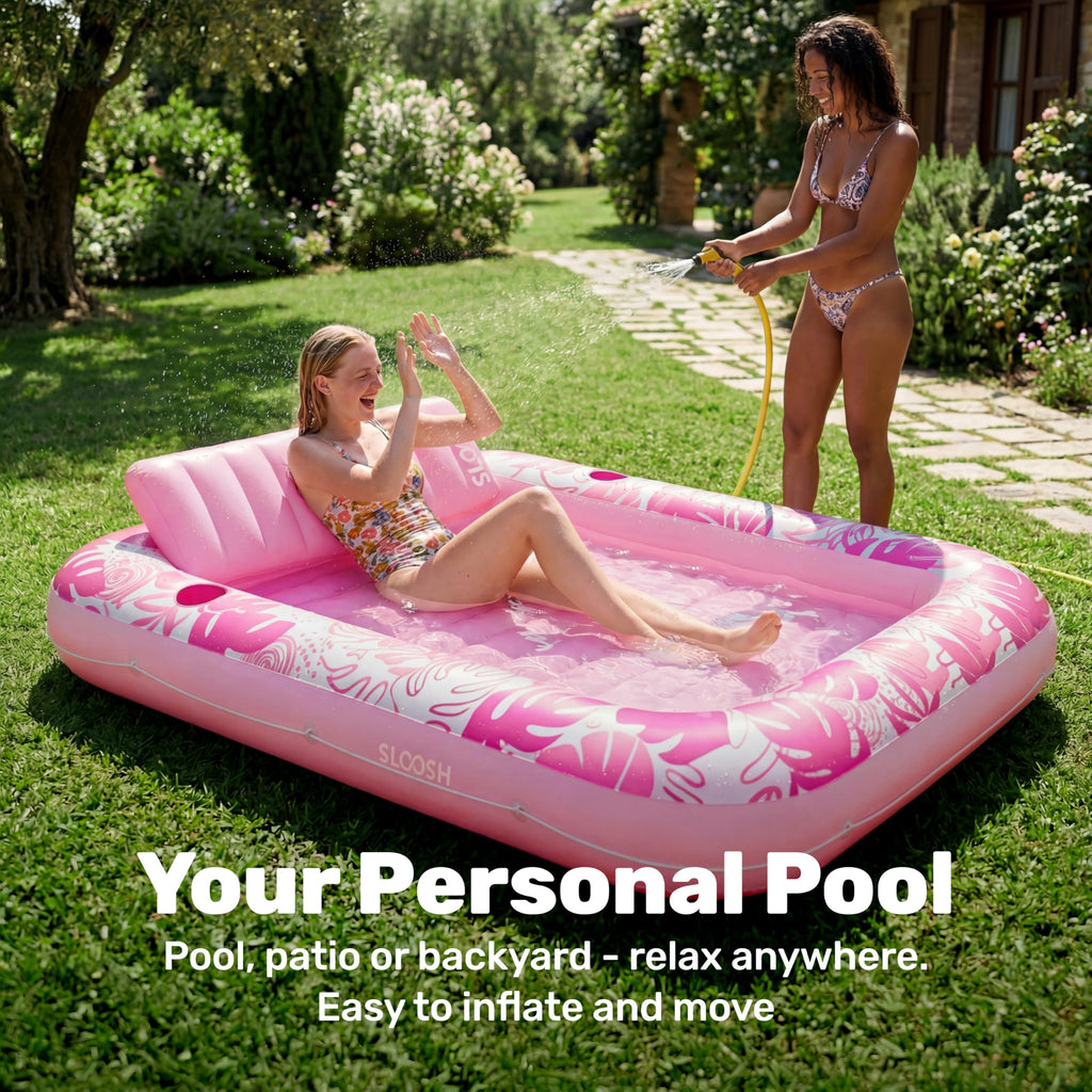 SLOOSH Inflatable Tanning Pool Lounger Float, 85" x 57" Extra Large Pool Floats Adult with Pillow, 4 in 1 Suntan Tub Raft Floatie,Sunbathing Bed Lounge for Water Blow Up Ball Pit Party Gifts, XL-Blue