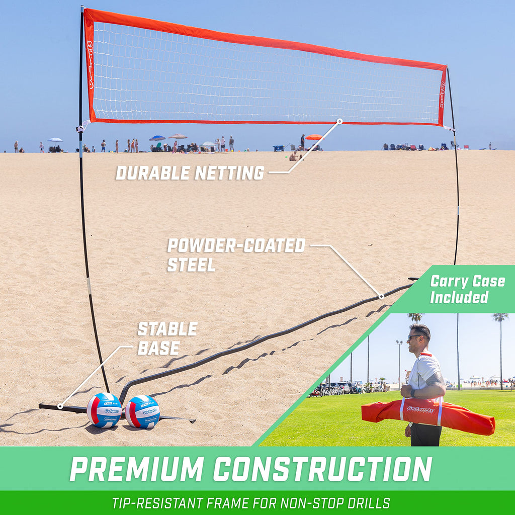 GoSports Freestanding Volleyball Training Net - 12 ft or 20 ft - Indoor our Outdoor Use, Instant Setup, and Height Adjustable