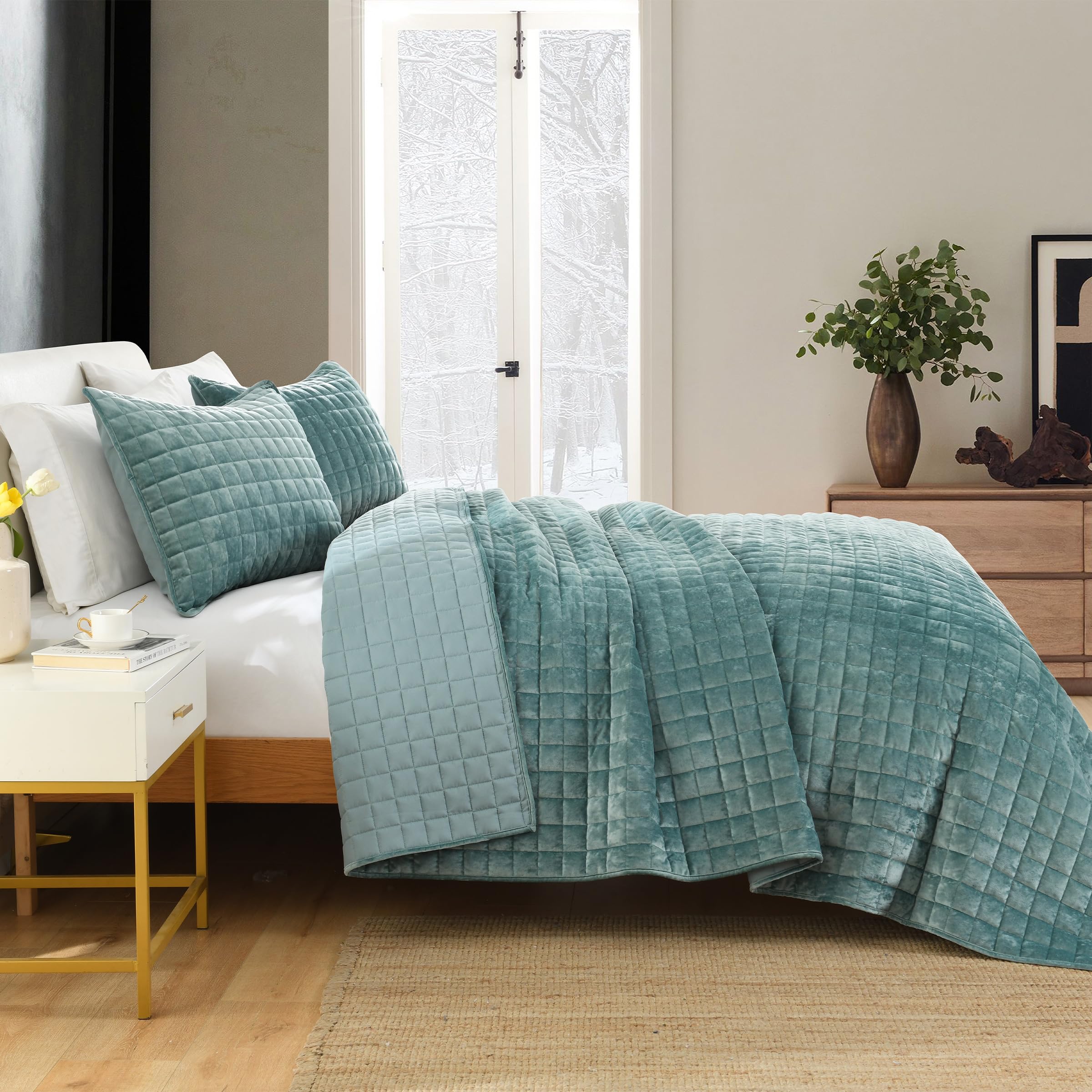Secgo Twin Comforter Set for Bed - 100% Cotton Quilts Twin Size, Black Bedspreads with 2 Pillow Shams, Patchwork Reversible Lightweight Bedding