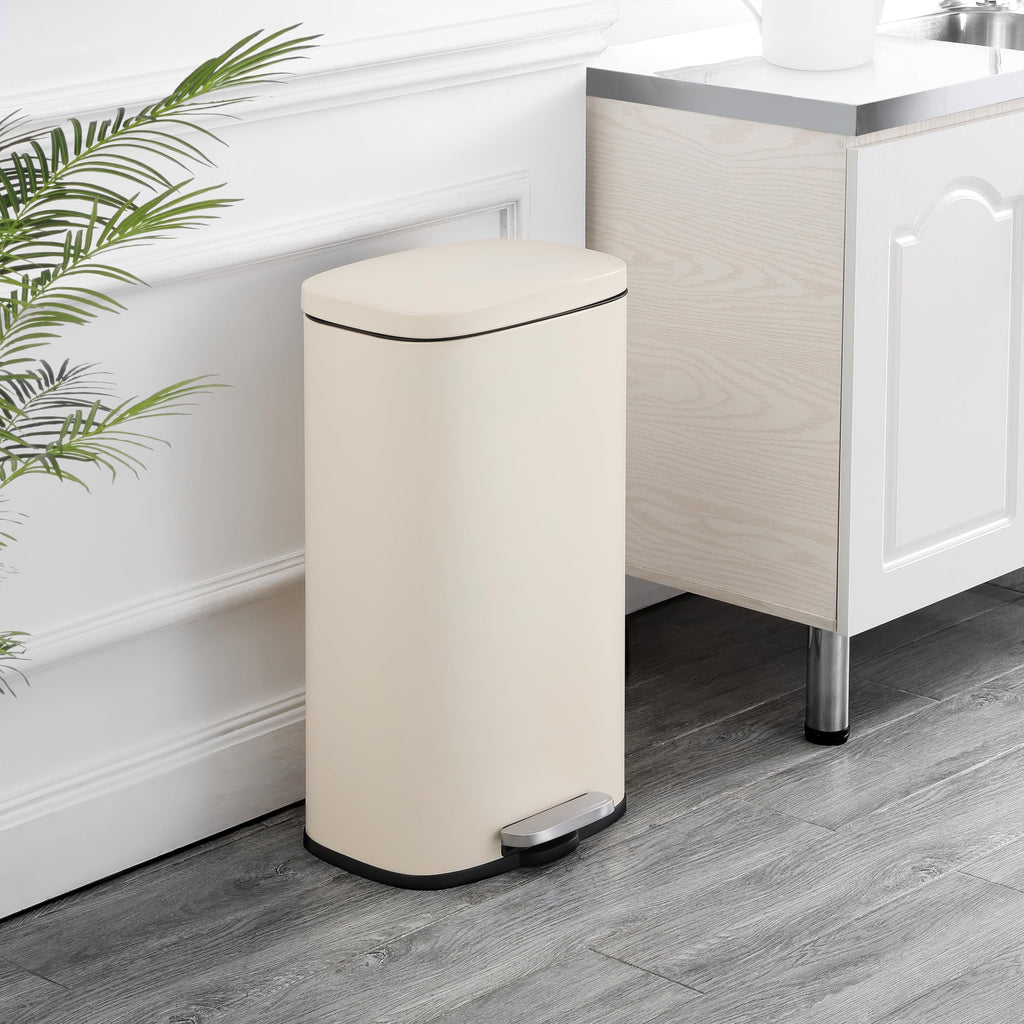 happimess HPM1011B Curtis 8-Gallon Step-Open Trash Can with Soft-Close Lid, Modern, Minimalistic, Fingerprint Proof for Home, Kitchen, Laundry Room, Office, Bedroom, Bathroom, Black