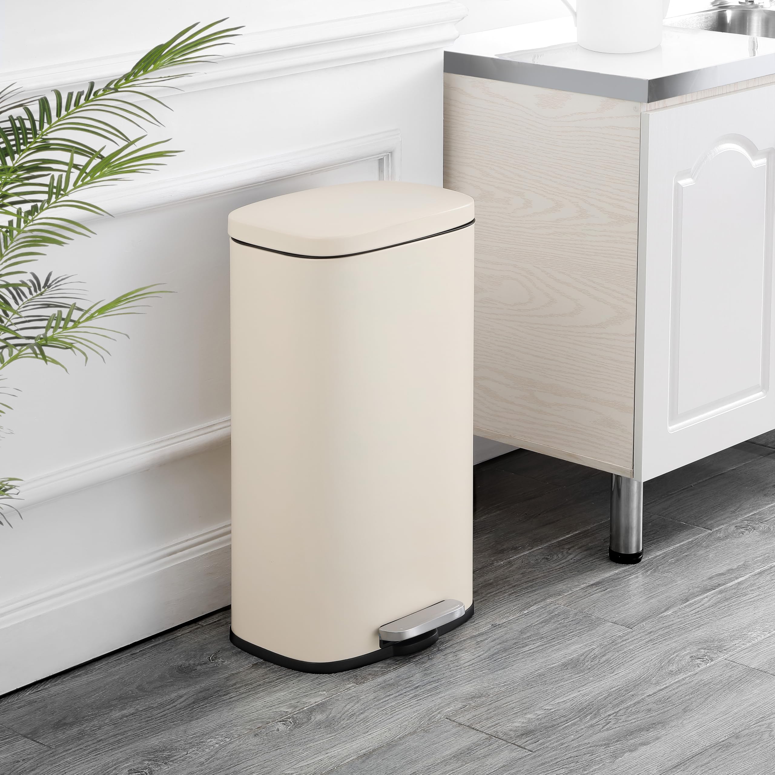 happimess HPM1011B Curtis 8-Gallon Step-Open Trash Can with Soft-Close Lid, Modern, Minimalistic, Fingerprint Proof for Home, Kitchen, Laundry Room, Office, Bedroom, Bathroom, Black