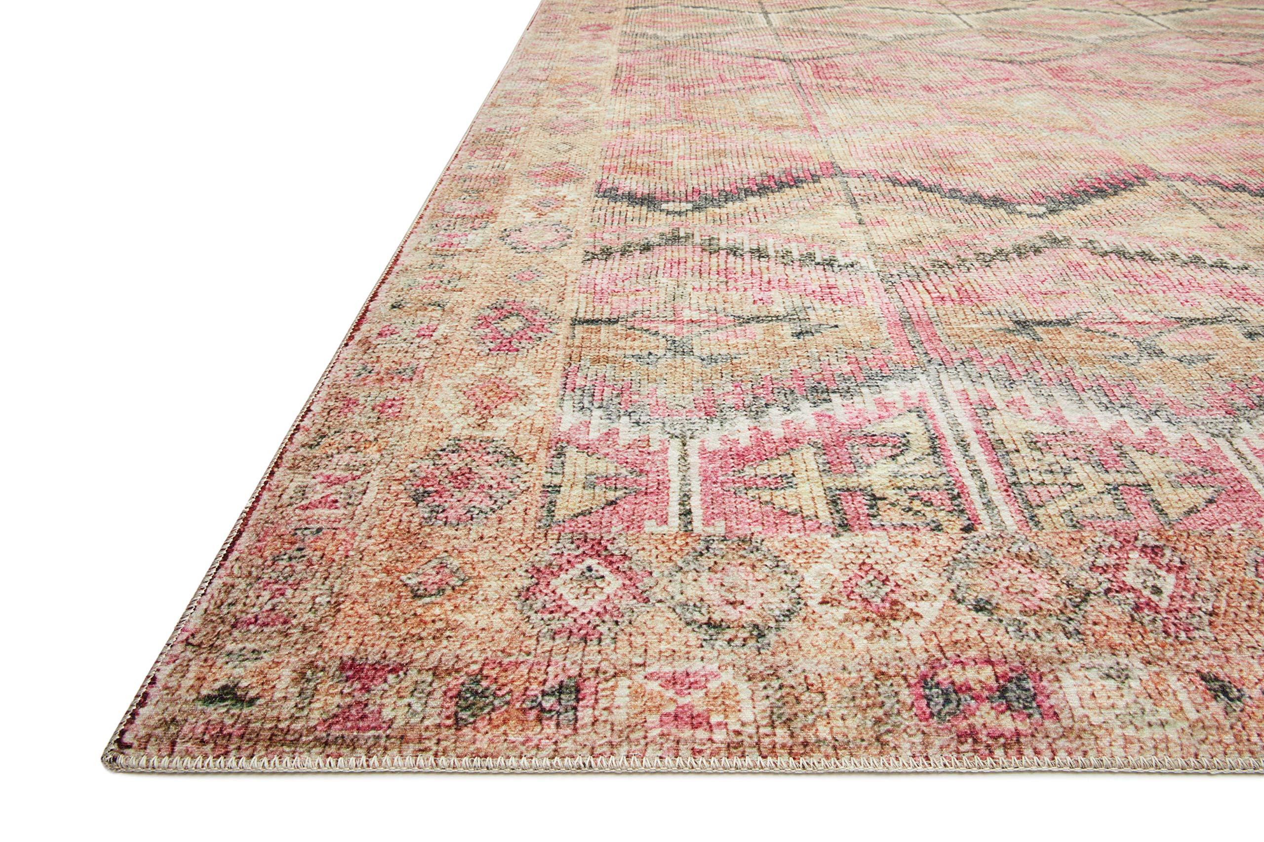 Loloi Layla Collection LAY-07 Blue/Tangerine 2'-3" x 3'-9" .13" Thick Accent Rug, Soft, Durable, Vintage Inspired, Distressed, Low Pile, Non-Shedding, Easy Clean, Printed, Living Room Rug