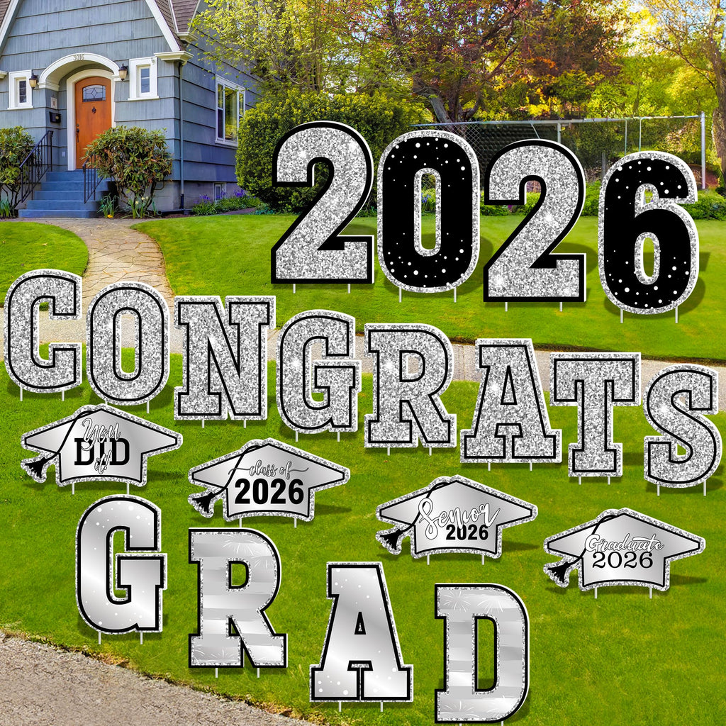 HOVACY 20 PCS Black Gold Graduation Yard Signs Class of 2026 | Black Gold 20 PCS, 40 Stakes, 11.57 x 16.14 in, Corrugated Plastic, Waterproof, Congrats Grad Sign, Graduation Sign