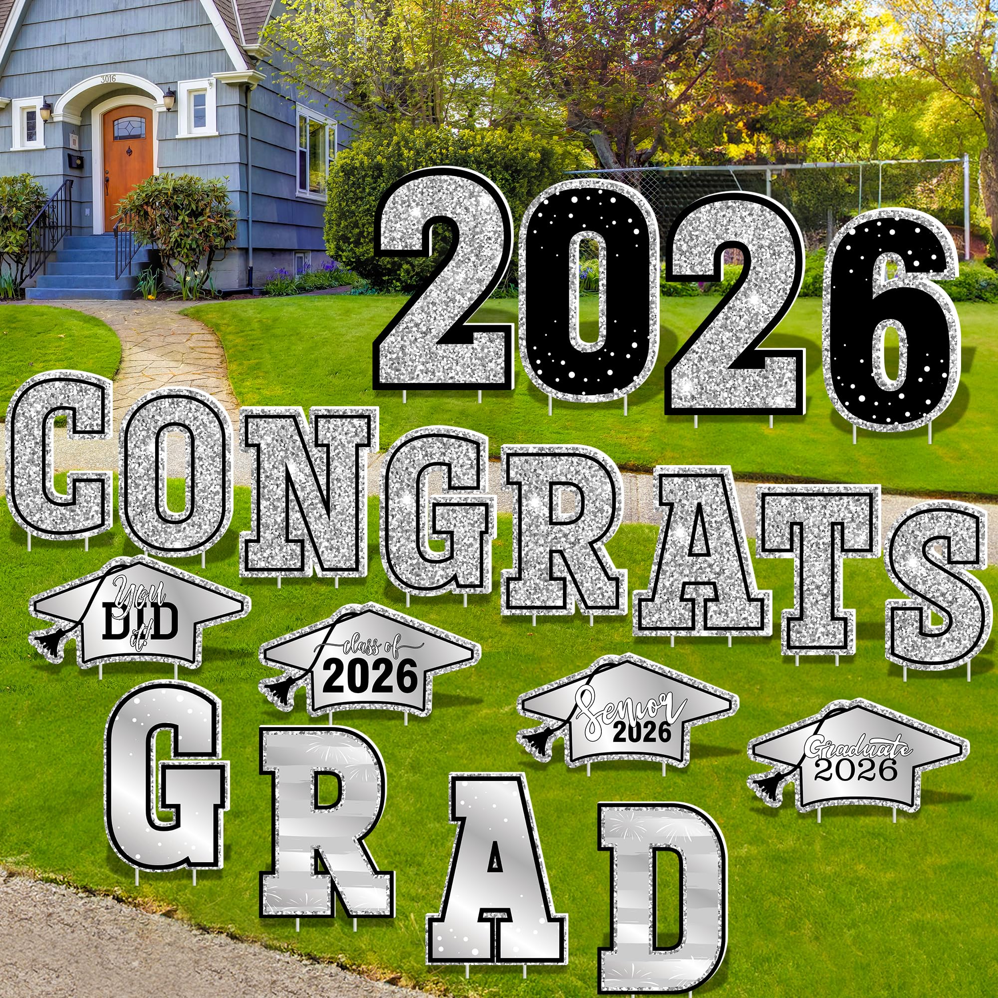 HOVACY 20 PCS Black Gold Graduation Yard Signs Class of 2026 | Black Gold 20 PCS, 40 Stakes, 11.57 x 16.14 in, Corrugated Plastic, Waterproof, Congrats Grad Sign, Graduation Sign