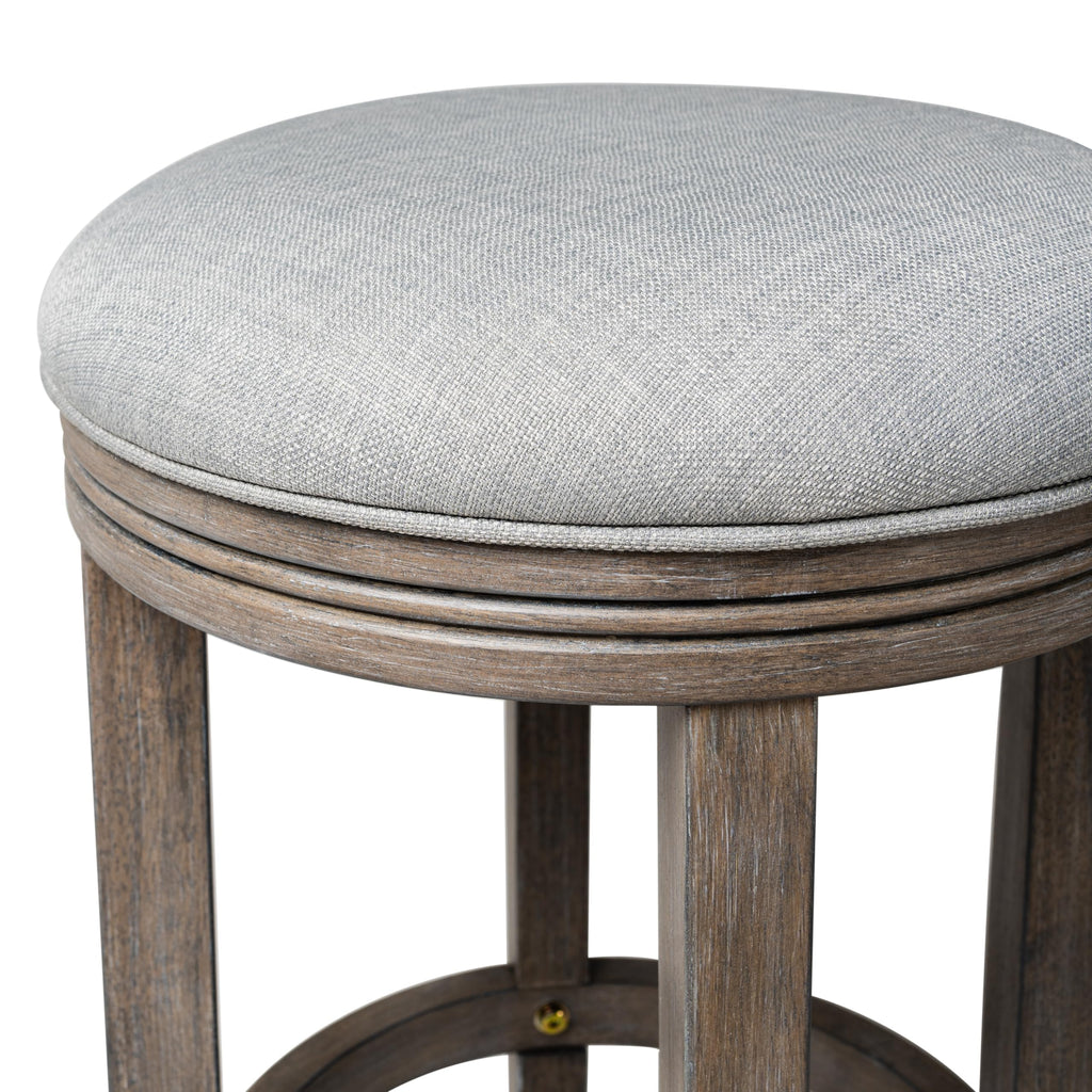 Maven Lane Eva Counter Stool 26 Inches – Round Swivel Stool with Footrest – Grey Solid Wood and Grey Fabric Upholstery – Perfect for Kitchen Islands and Counters