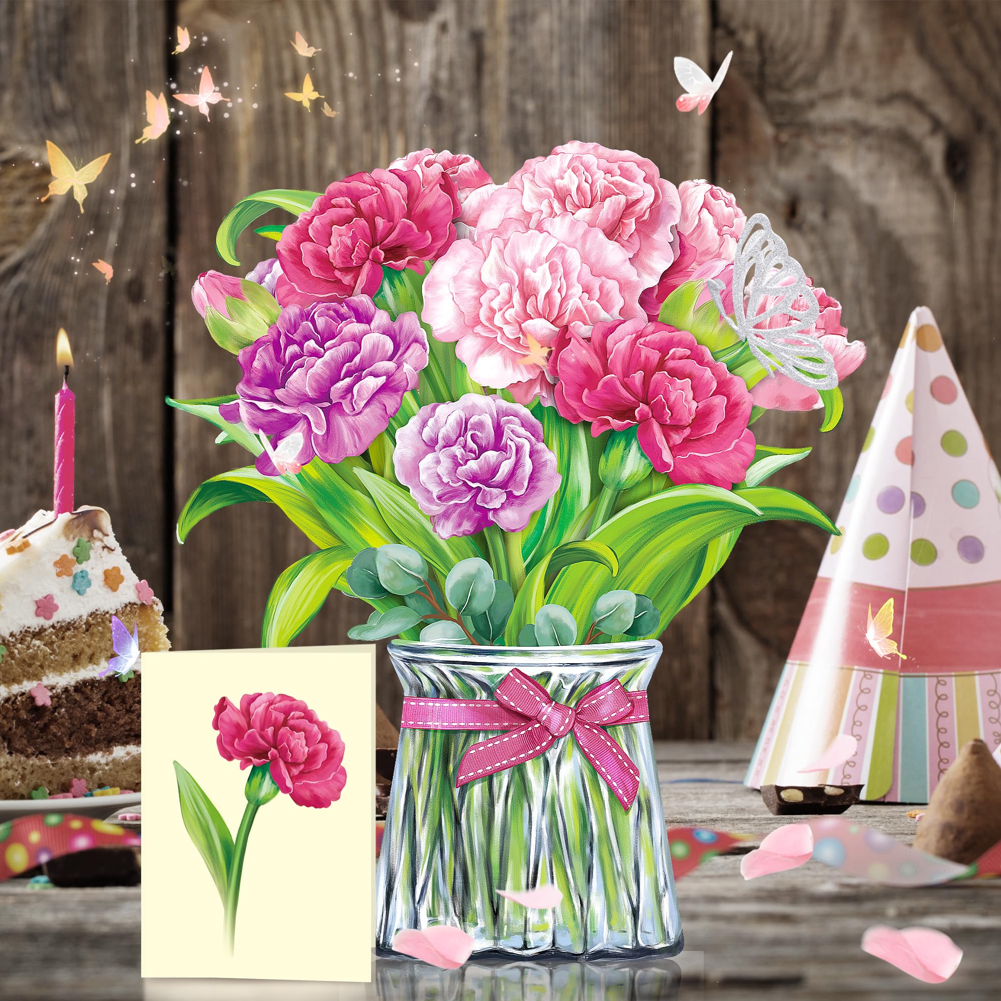 Airpark 3D Pop Up Paper Flowers Bouquet Card 12’‘ with Note & Envelope, Birthday Gifts, Get Well, Thank You, Greeting Cards for Women Mom Wife Friends, Daisies and Butterflies