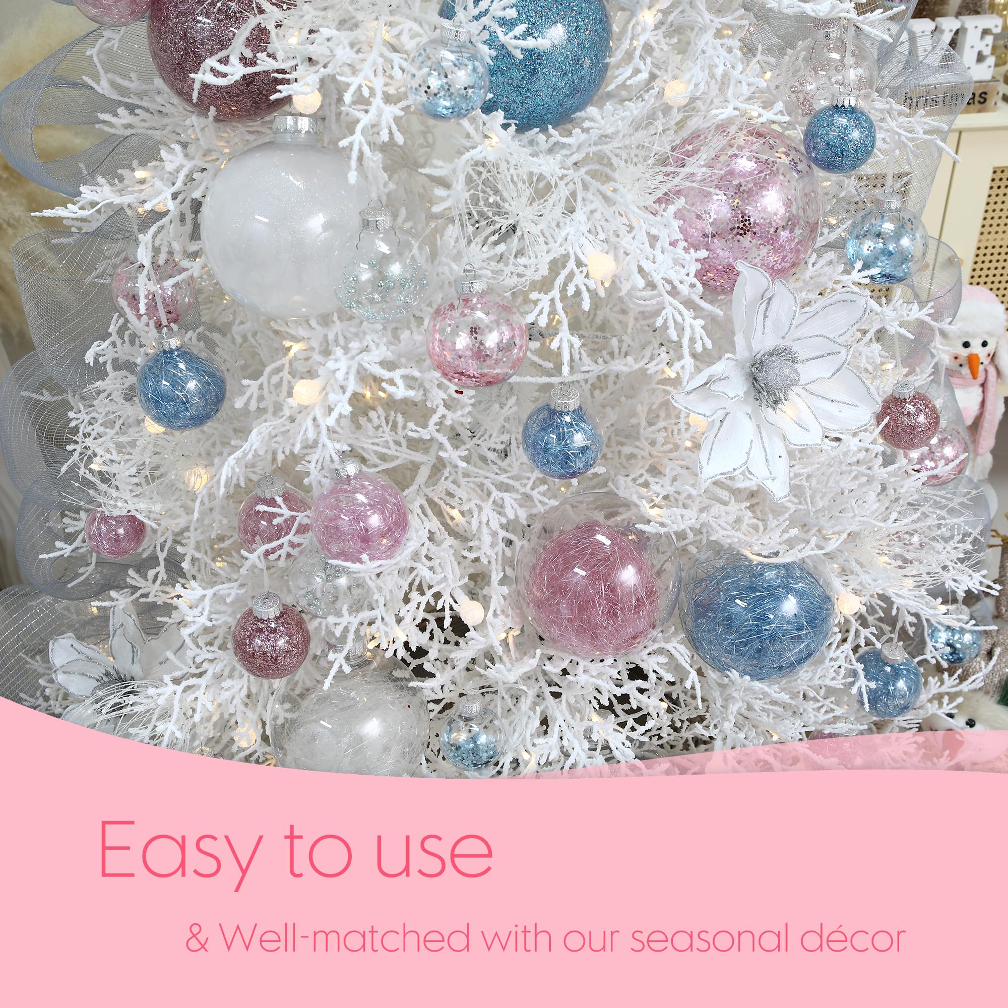 Sea Team Shatterproof Clear Plastic Christmas Ball Ornaments Decorative Xmas Balls Baubles Set with Stuffed Delicate Decorations (80mm/3.15 inch 20-Pack, Babyblue)