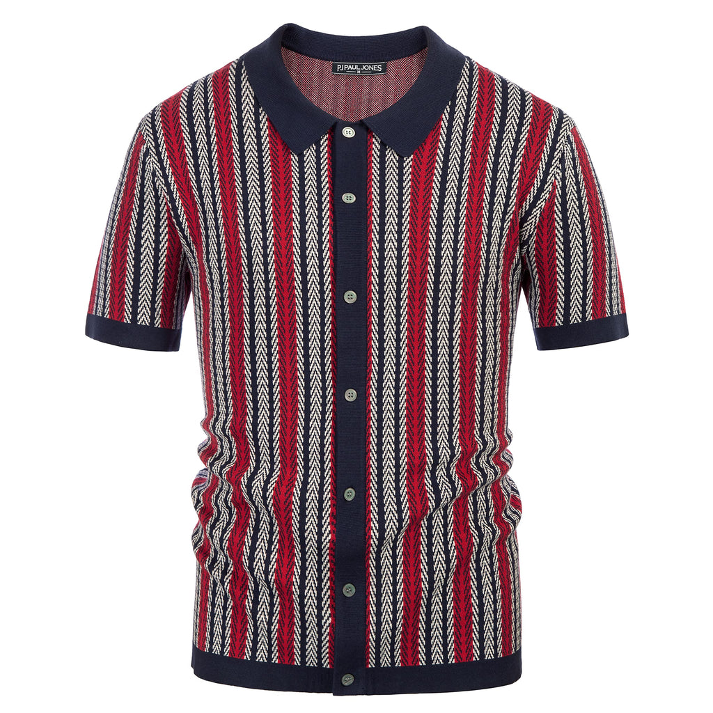PJ PAUL JONES Men's Polo Shirts Retro Knit Shirt Vintage Striped Shirt