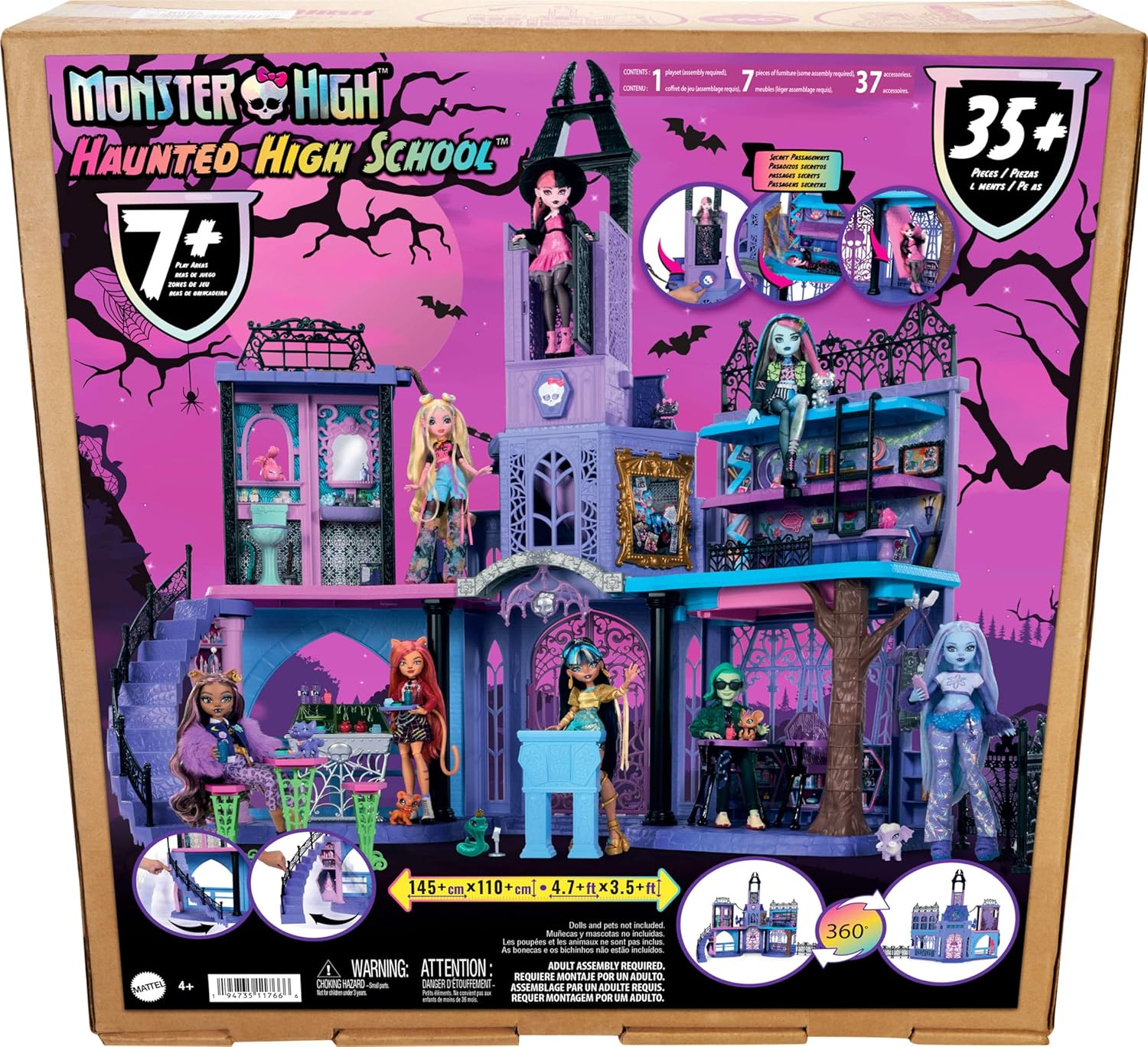 Monster High Doll House, Haunted High School Playset with 7 Play Areas & 35+ Storytelling Pieces Including Furniture & Accessories