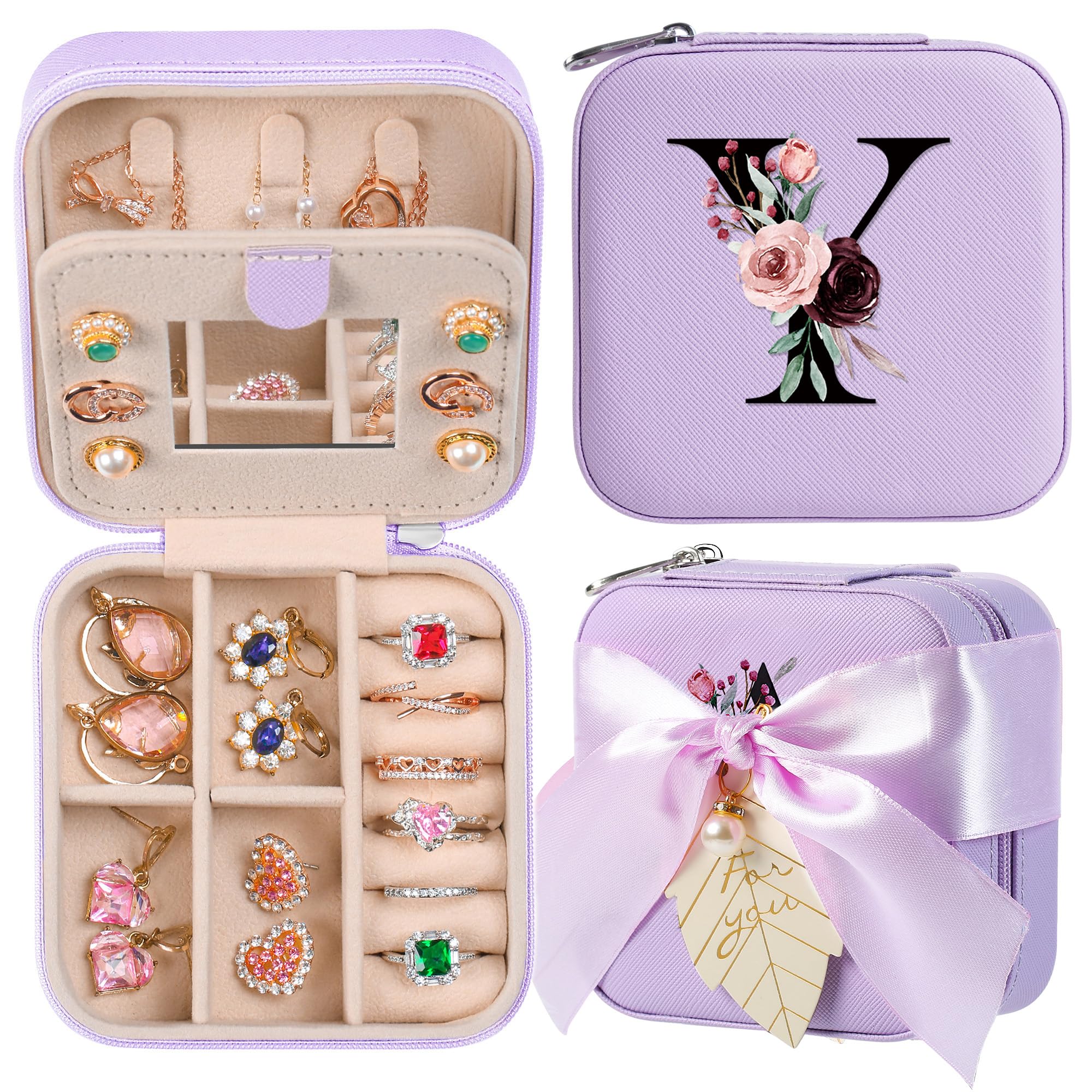 AYGXU Travel Jewelry Box for Women and Girls - Small Case With Initial A-Z - Teacher Gifts