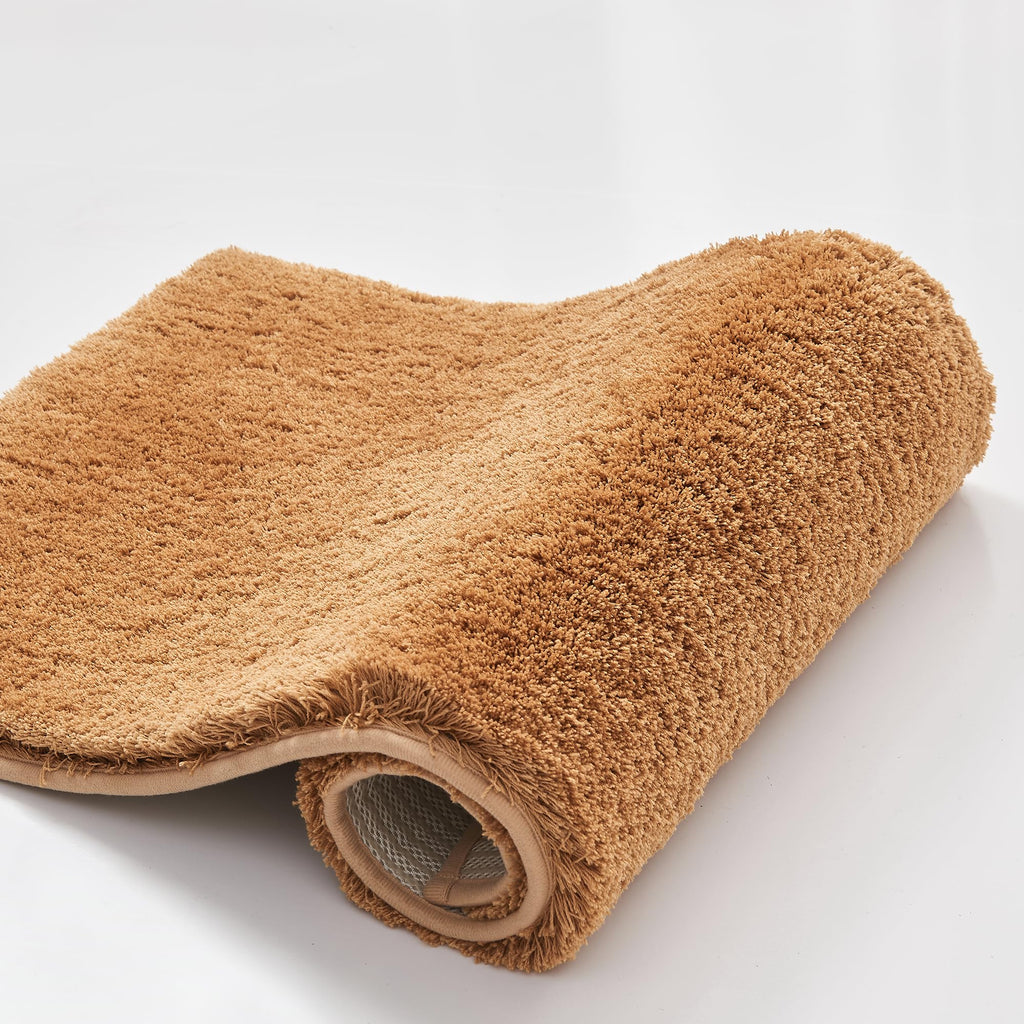 CozeCube Circle Fleece Bath mats for Bathroom, Fluffy Absorbent, Melange Quick Dry Microfiber Bath Rugs, Non Slip Washable Shower Mat Gifts, Brown, 24" X 16"