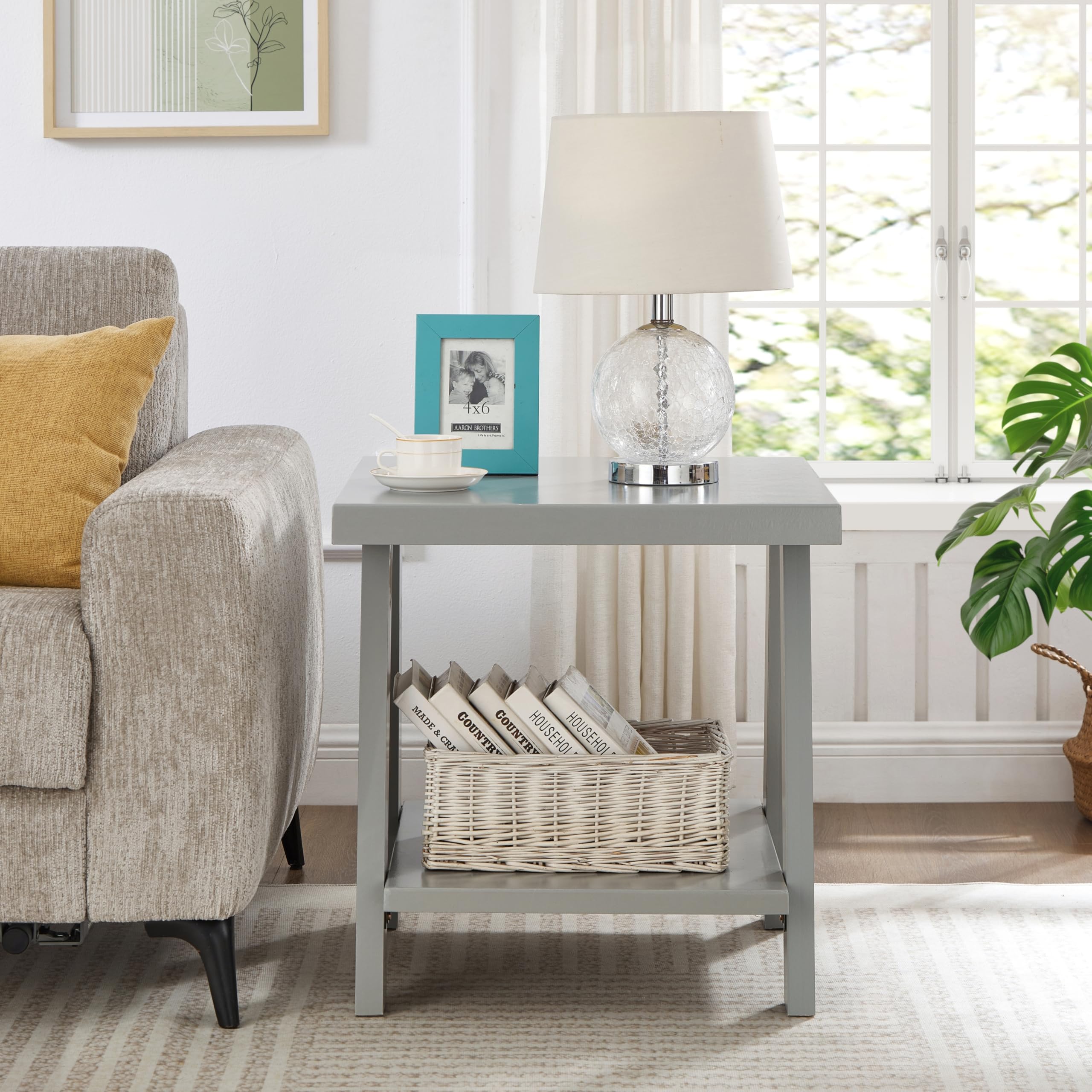 Roundhill Furniture Athens Contemporary Replicated Wood Shelf End Table in Black Finish